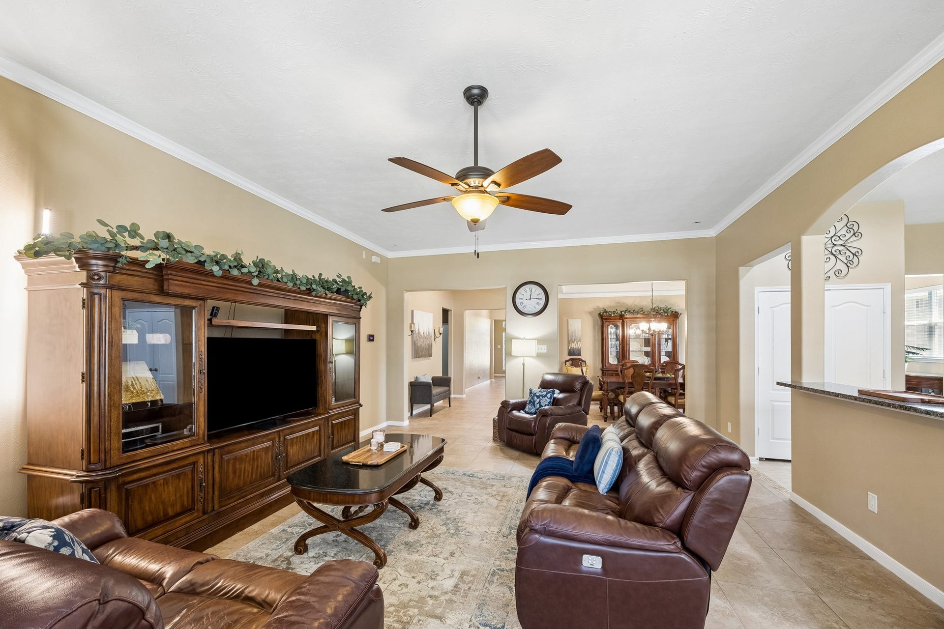 26251 Caper Meadow Lane, Katy, TX 77494 This view is looking from the back of the home towards the front, the Kitchen on the right and how open the Formal Dining Room is to entertain and enjoy your family and guests.