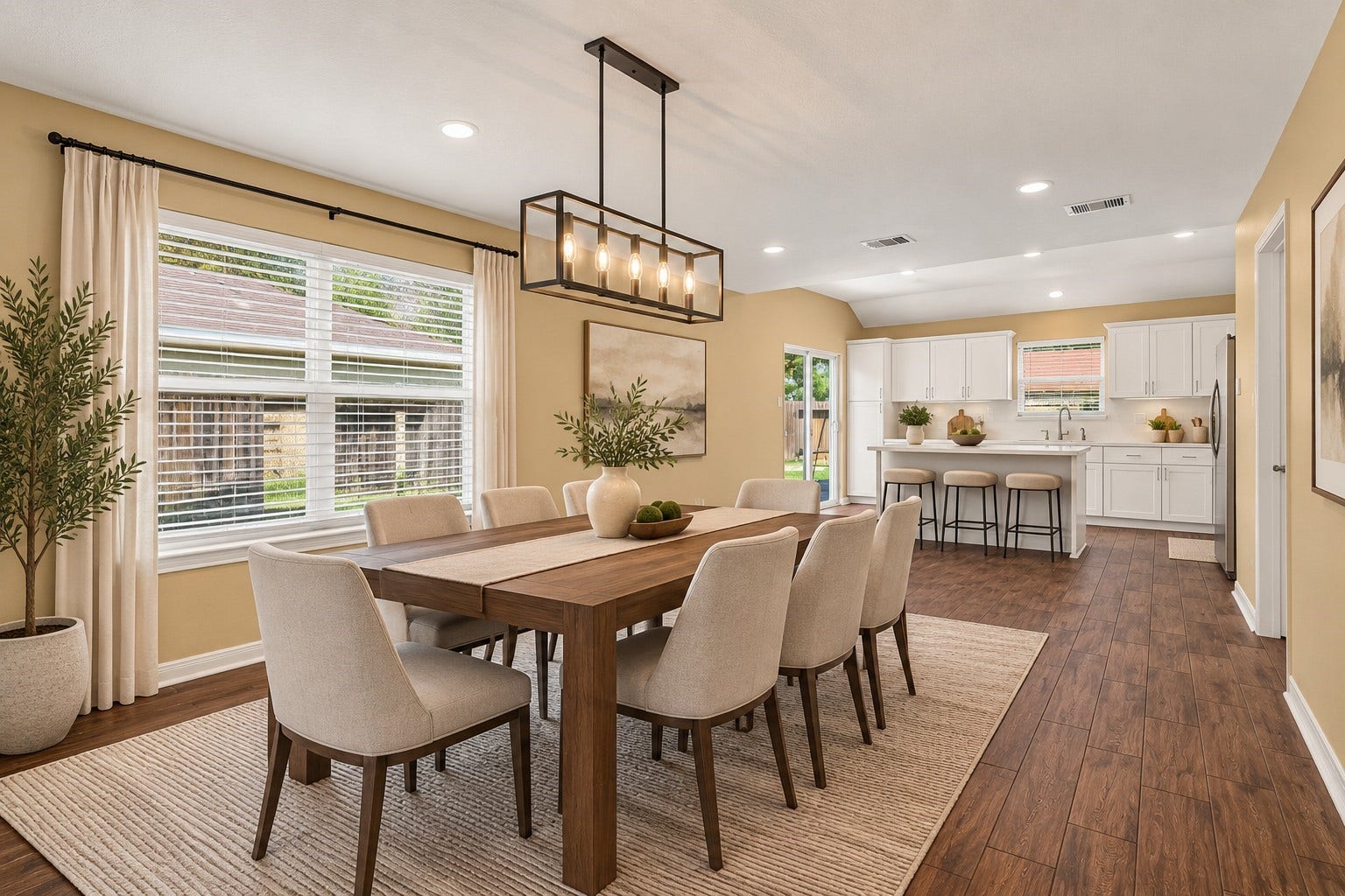 12818 Huntington Field Drive, Houston, TX 77099 View of the Dining room and Kitchen Virtually Staged.