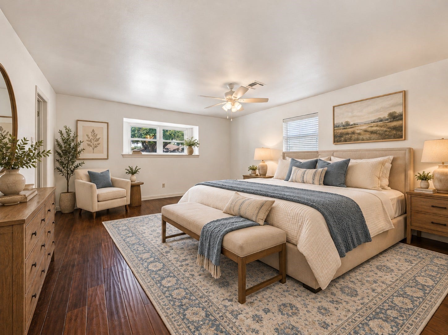 Digitally Staged.  Generously sized primary bedroom offers fresh paint and plenty of room to create a comfortable, relaxing retreat.