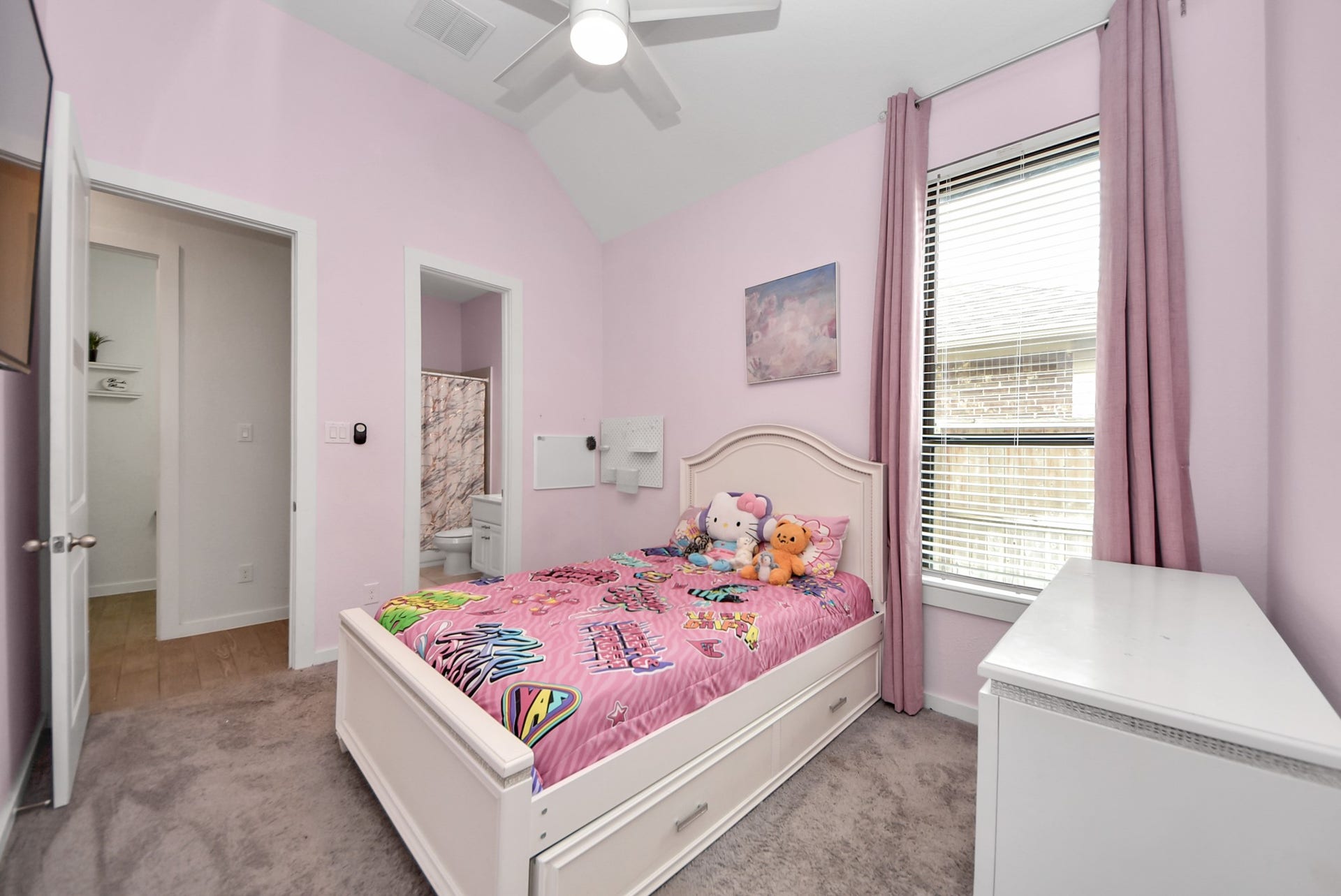 10014 Galileo Lane, Iowa Colony, TX 77583 Bright and cheerful bedroom with colorful dcor and abundant natural lighting.