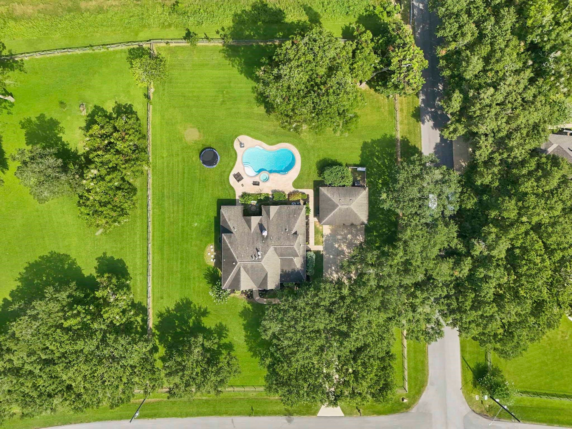 5202 Cherry Ridge Road, Richmond, TX 77406 Picturesque view of the beautifully wooded property with towering mature trees.