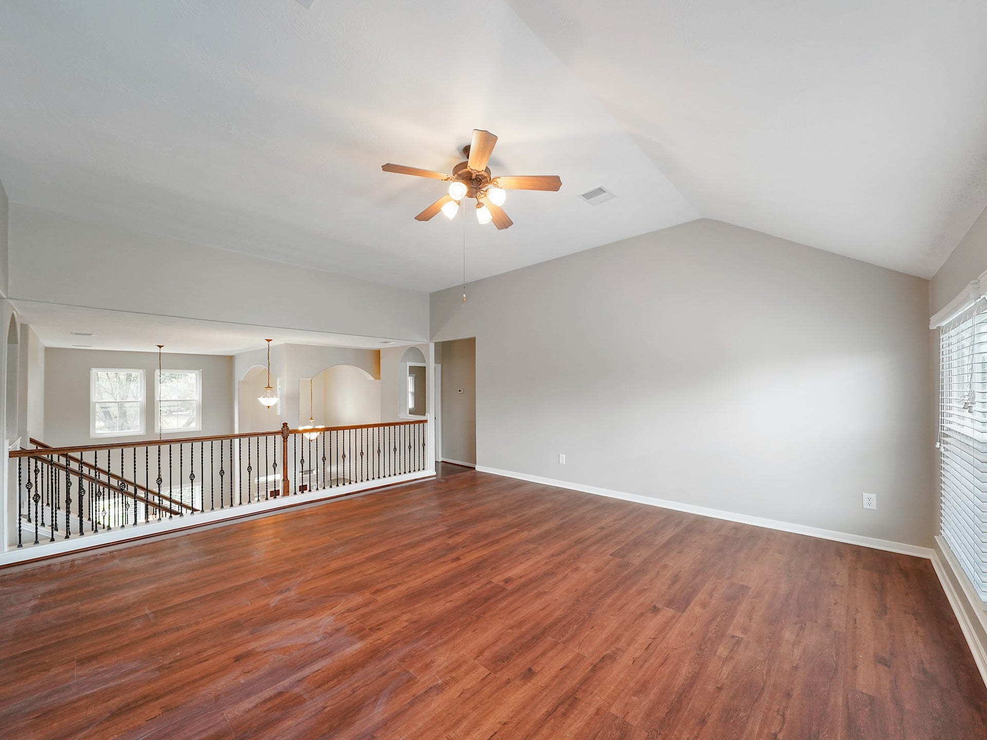A second view highlights the game rooms generous dimensions and flexibility for recreation, hobbies, or lounge space.