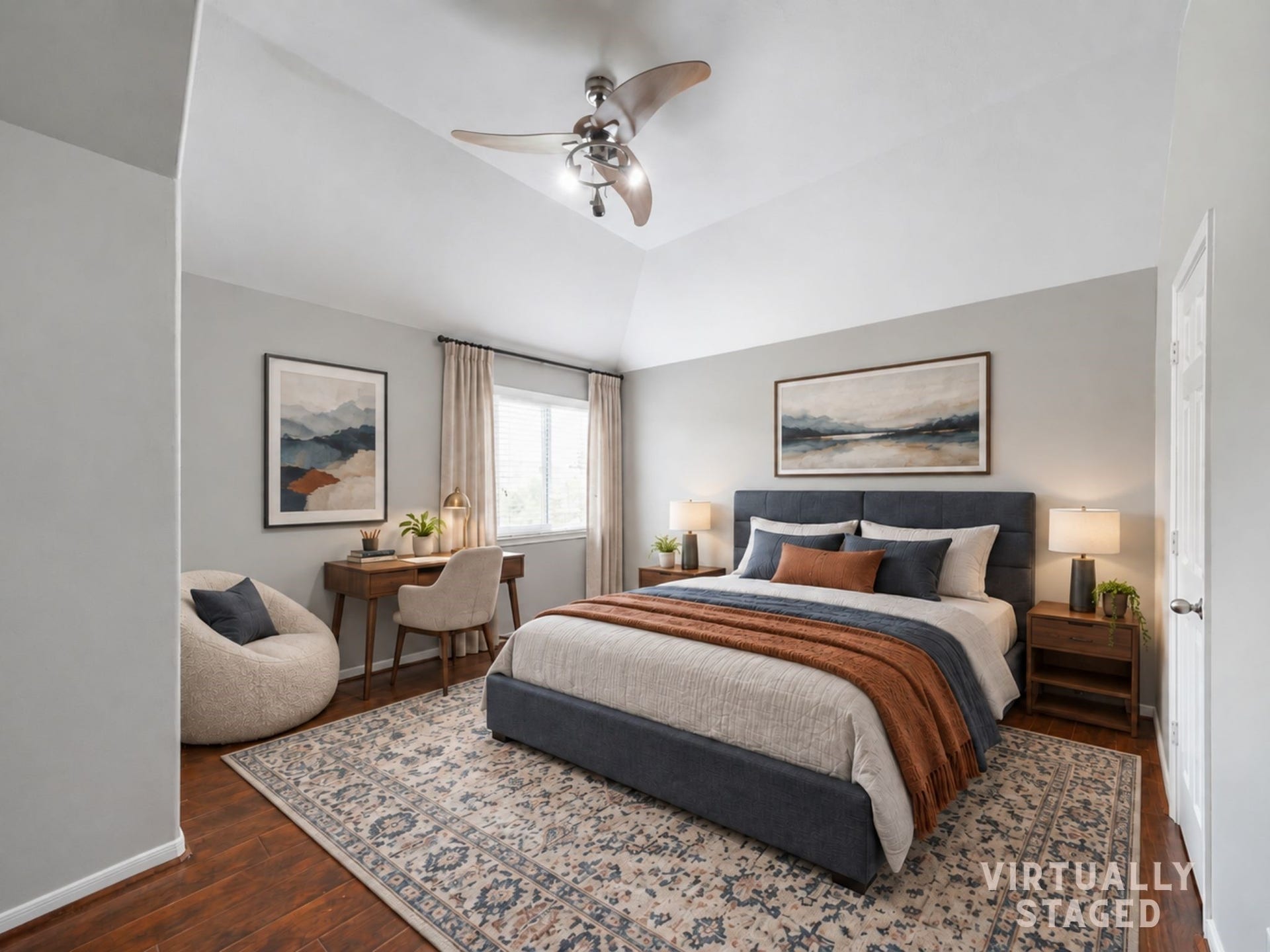 Virtually staged: A polished teen-bedroom layout highlights room to sleep, study, and unwind in comfort.