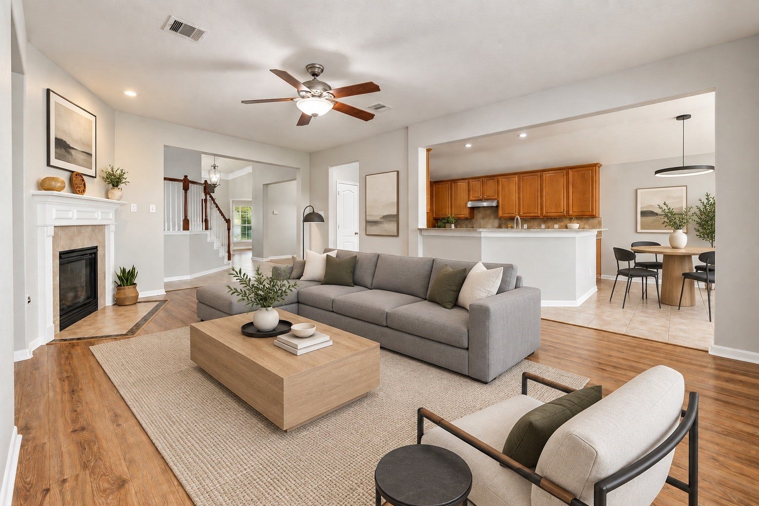 Living area. Virtually staged to help visualize the rooms potential.
