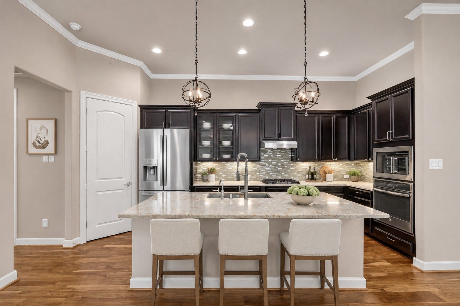 Virtually Staged Kitchen with added Stainless Steel Fridge