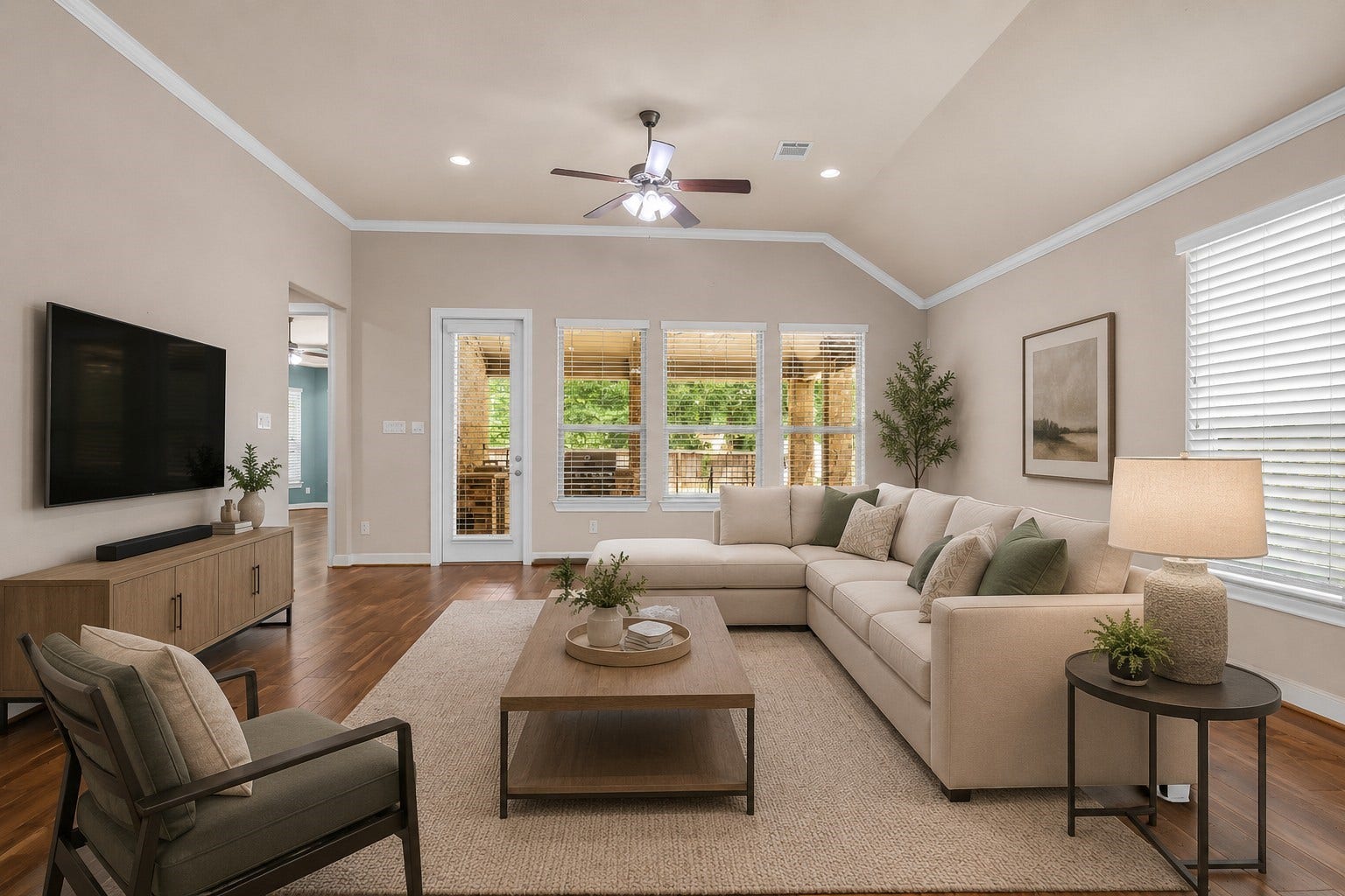 Virtually Staged - Family Room with a wall of windows