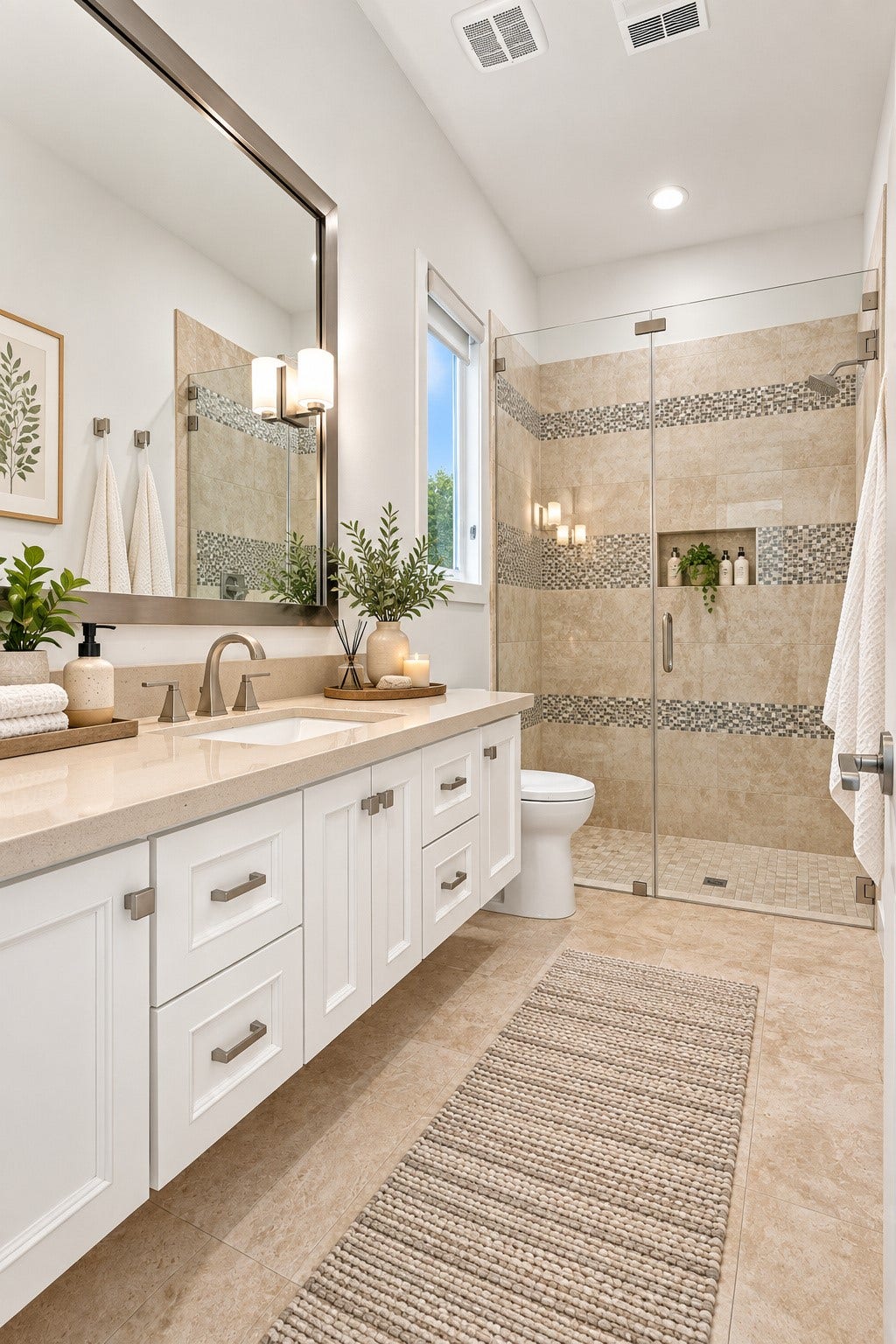 46 Lamerie Way, The Woodlands, TX 77382 Stylish full bath featuring a spacious vanity, elegant finishes, and a glass-enclosed walk-in shower.