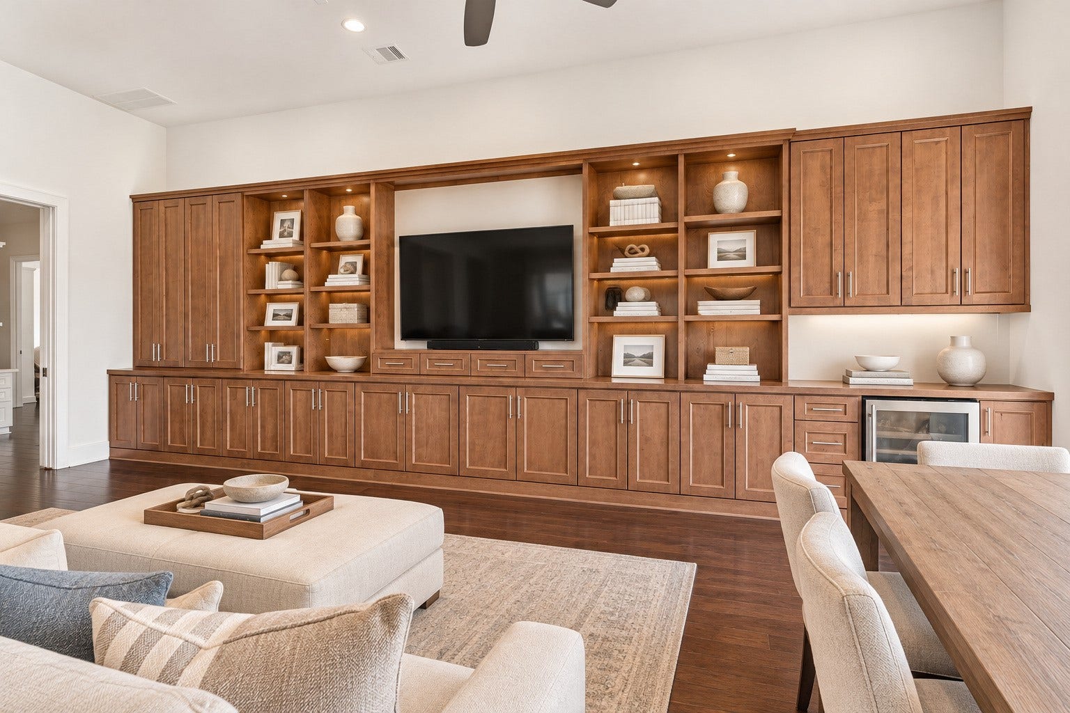 46 Lamerie Way, The Woodlands, TX 77382 Game room featuring beautiful hardwood floors, custom built-ins, and an abundance of natural light. A comfortable and inviting space perfect for entertaining, relaxing, or enjoying time with family and friends.