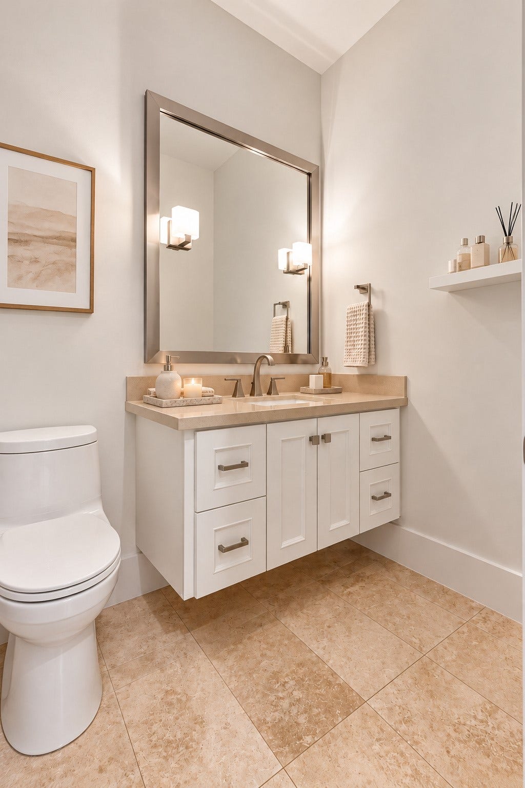 46 Lamerie Way, The Woodlands, TX 77382 Neutral guest bath featuring a beautiful vanity, elegant fixtures, and timeless finishes.