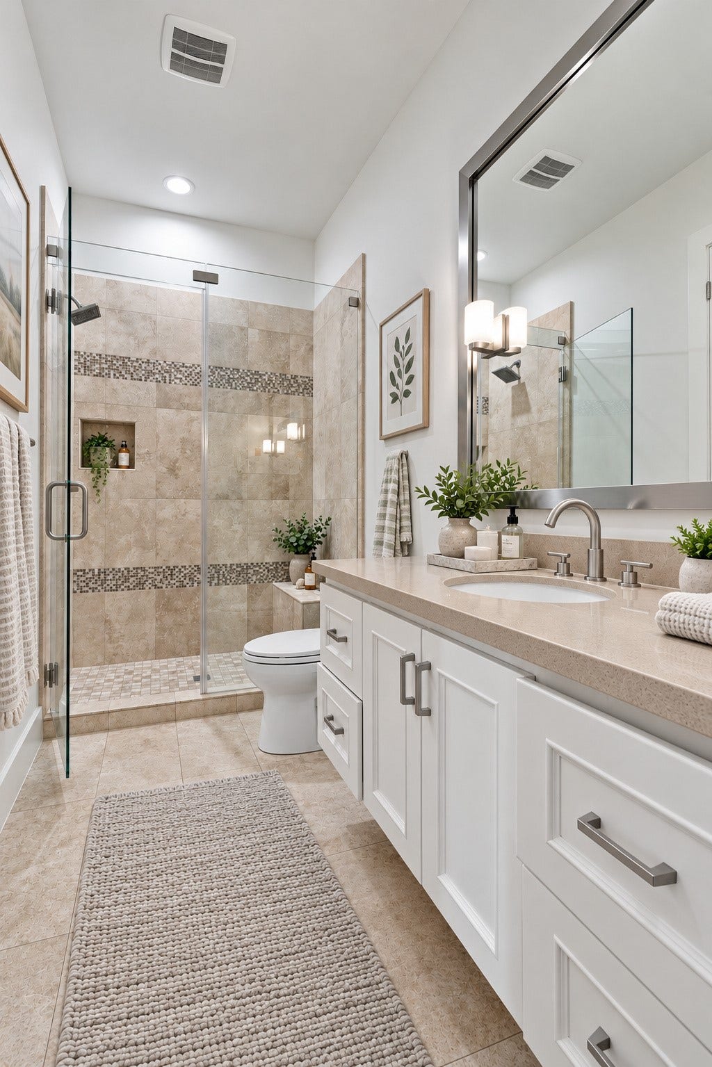46 Lamerie Way, The Woodlands, TX 77382 Beautifully appointed bathroom featuring a spacious vanity, elegant finishes, and a glass-enclosed walk-in shower.