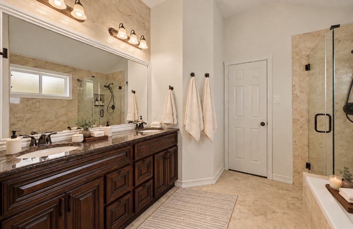 16114 N Lakestone Drive, Tomball, TX 77377 primary bath with 2 sinks and granite counter tops