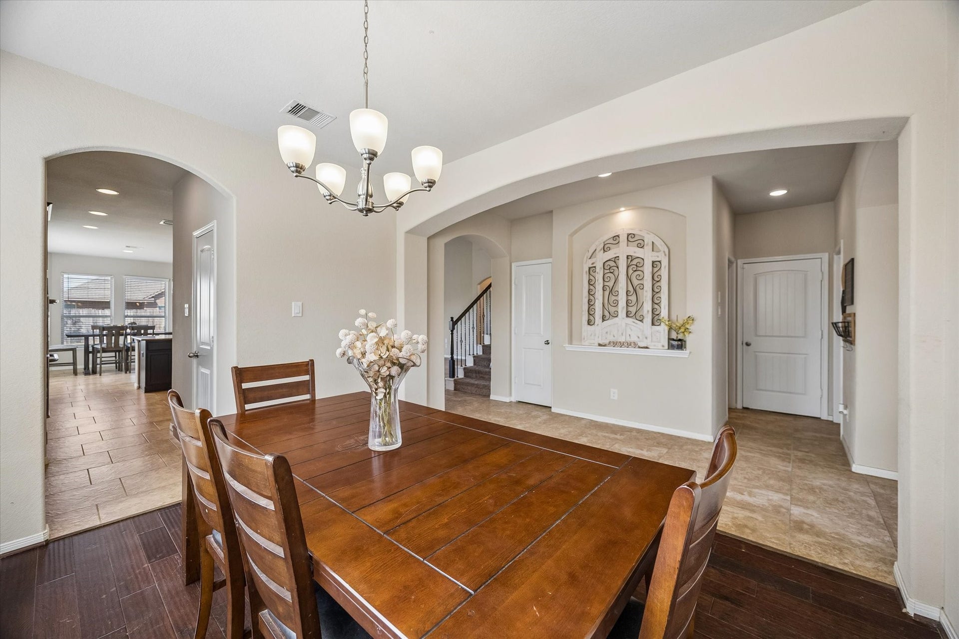 10018 Mahaffey Road, Tomball, TX 77375 Another view of the dining room showing the entryway to the butler's pantry. Perfect for entertaining.