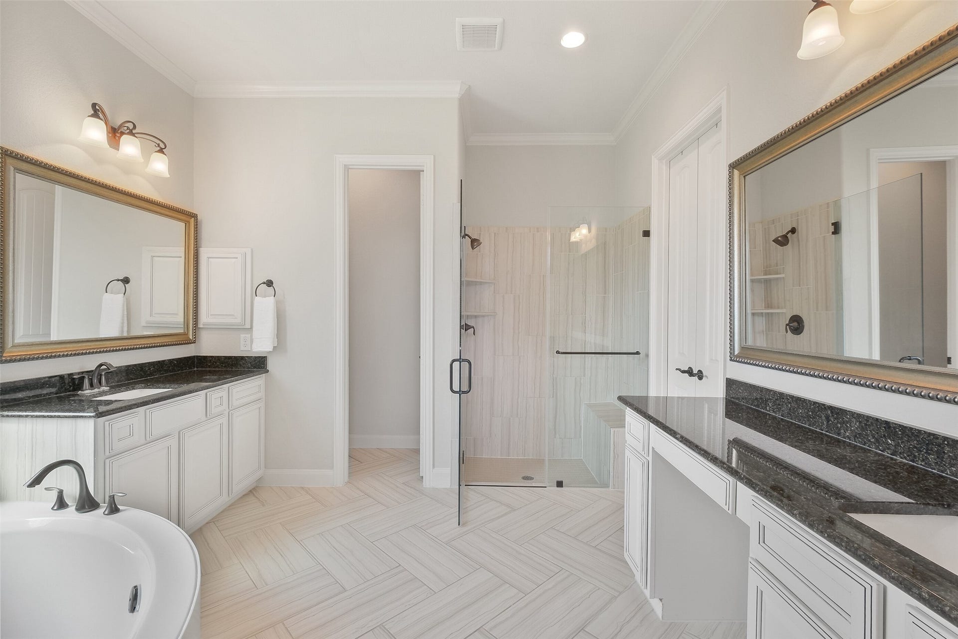 8111 Foster Gate Court, Richmond, TX 77407 Primary Bathroom with His and Her Sinks, Garden Tub and Stand Up Shower
