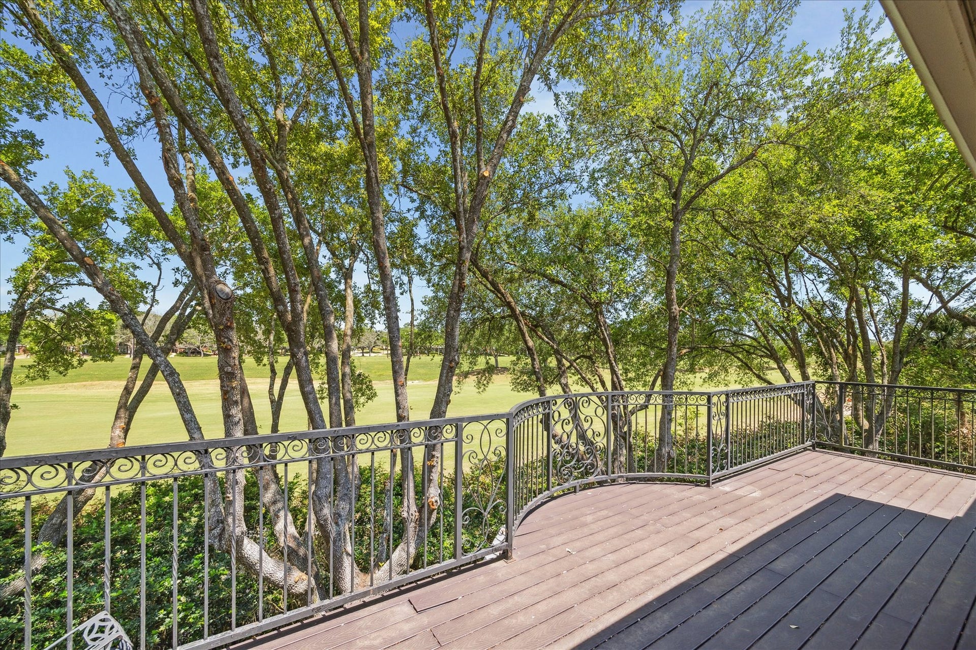 38 Scotsmoor Court, Sugar Land, TX 77479 One of two balconies on the second floor with access from the hall and the third bedroom and a magnificent view of the golf course!