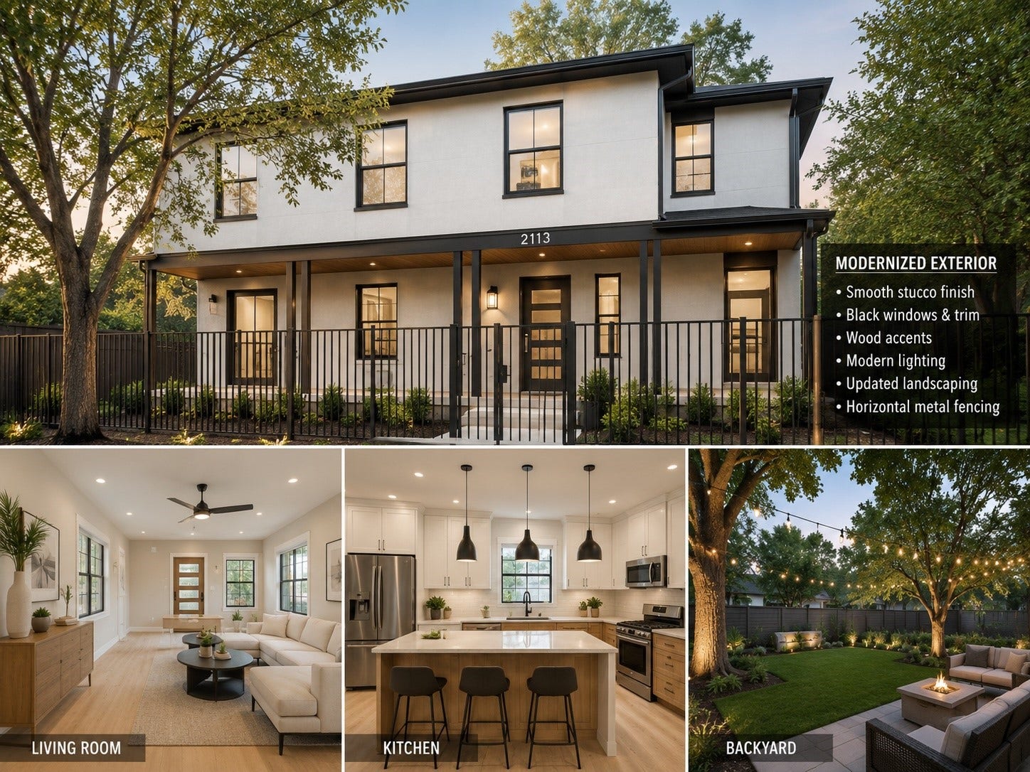 Additional rendering of updated interior and exterior of home.