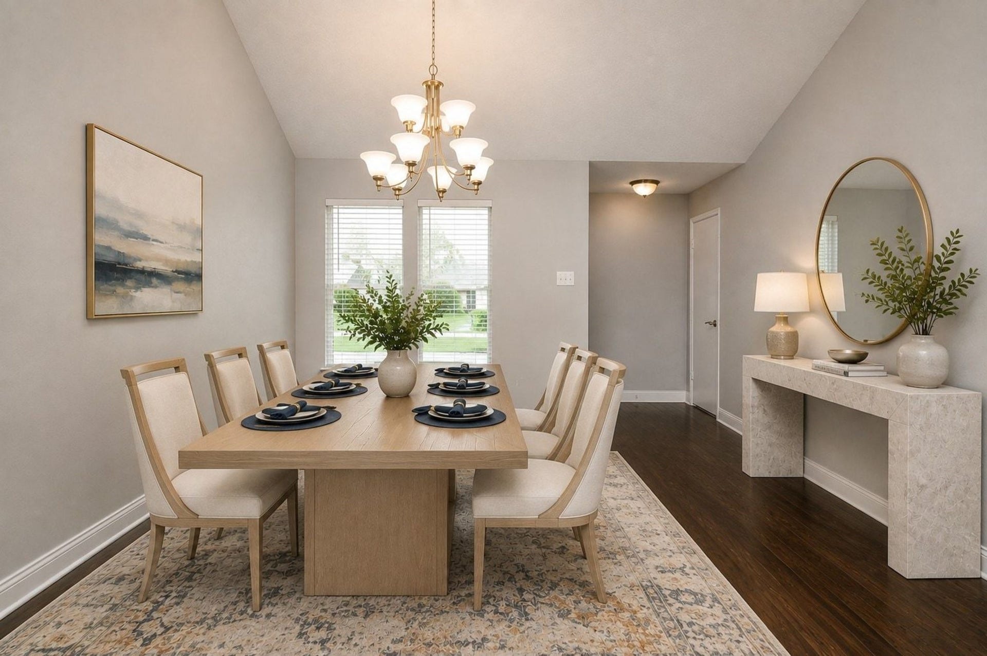 Great Space for setting a Formal Dining with Entry Console.
