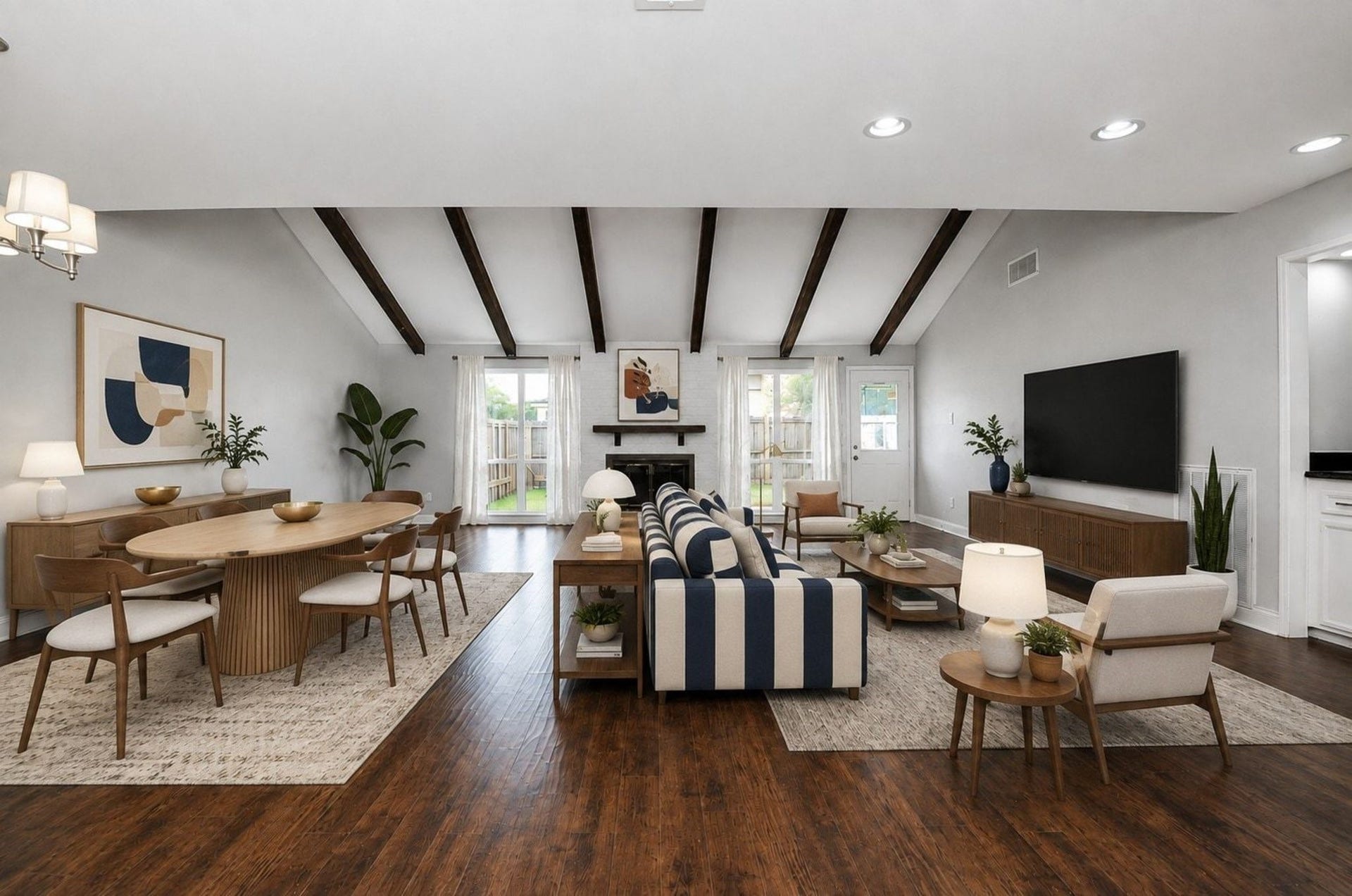 Current Trendy Open Design is Perfect for This Spacious Great Room--Dining Right Beside to Living.