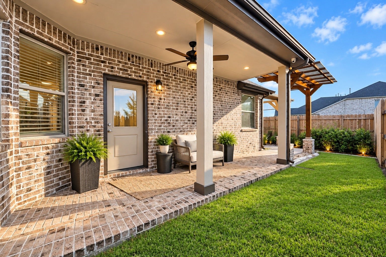 6110 Dovetail Cliff Court, Katy, TX 77493 Beautifully designed backyard offering a covered patio, outdoor kitchen, and plenty of room to entertain.