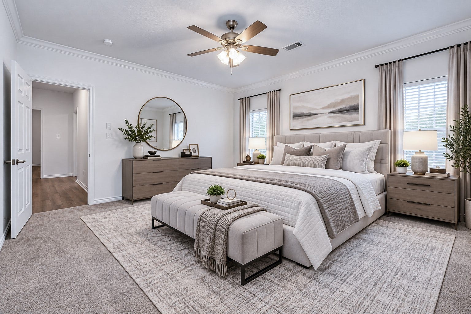 Virtually staged Primary bedroom.
