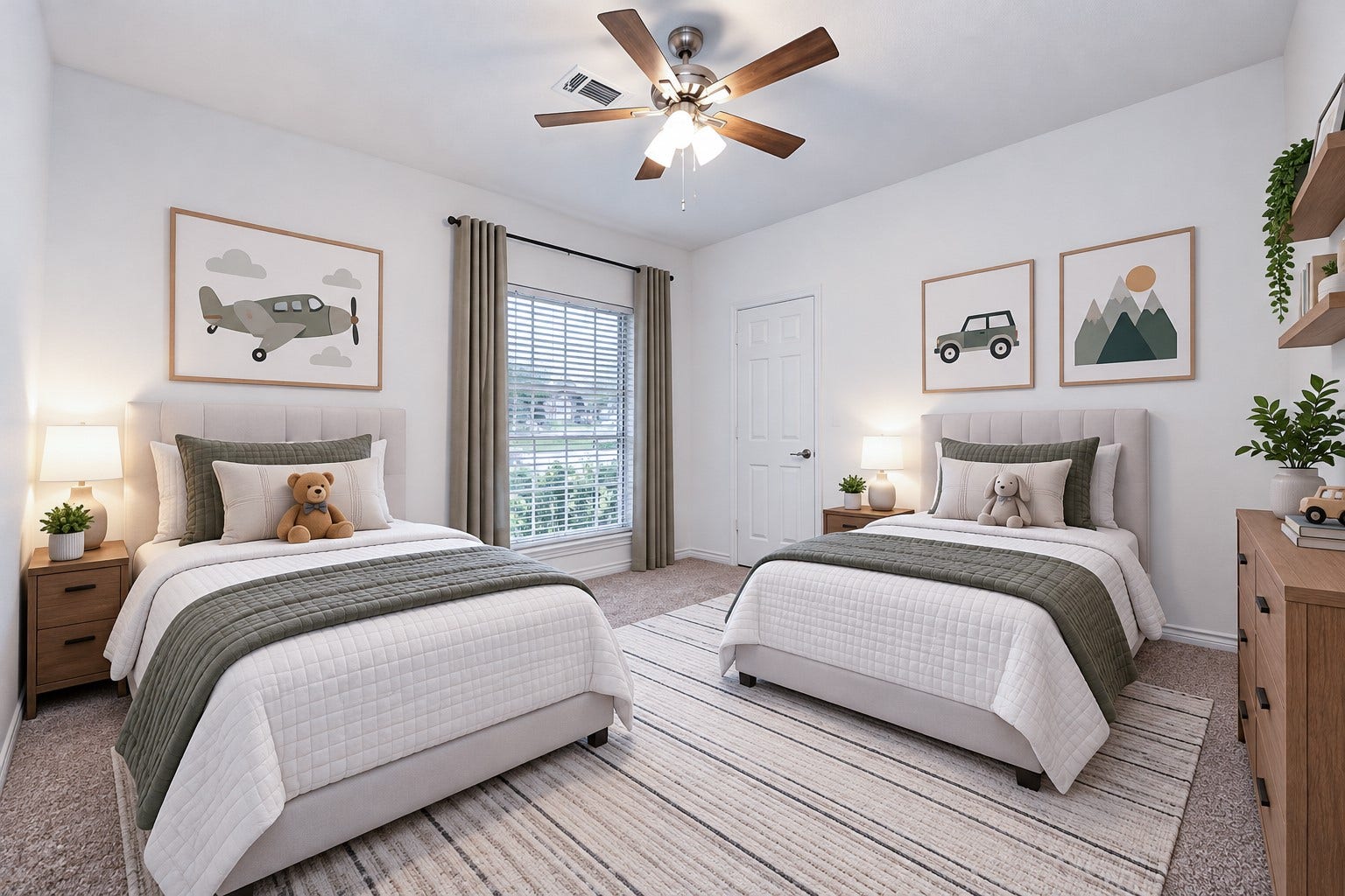 Virtually staged second bedroom. Charming and bright, perfect for a comforting retreat.