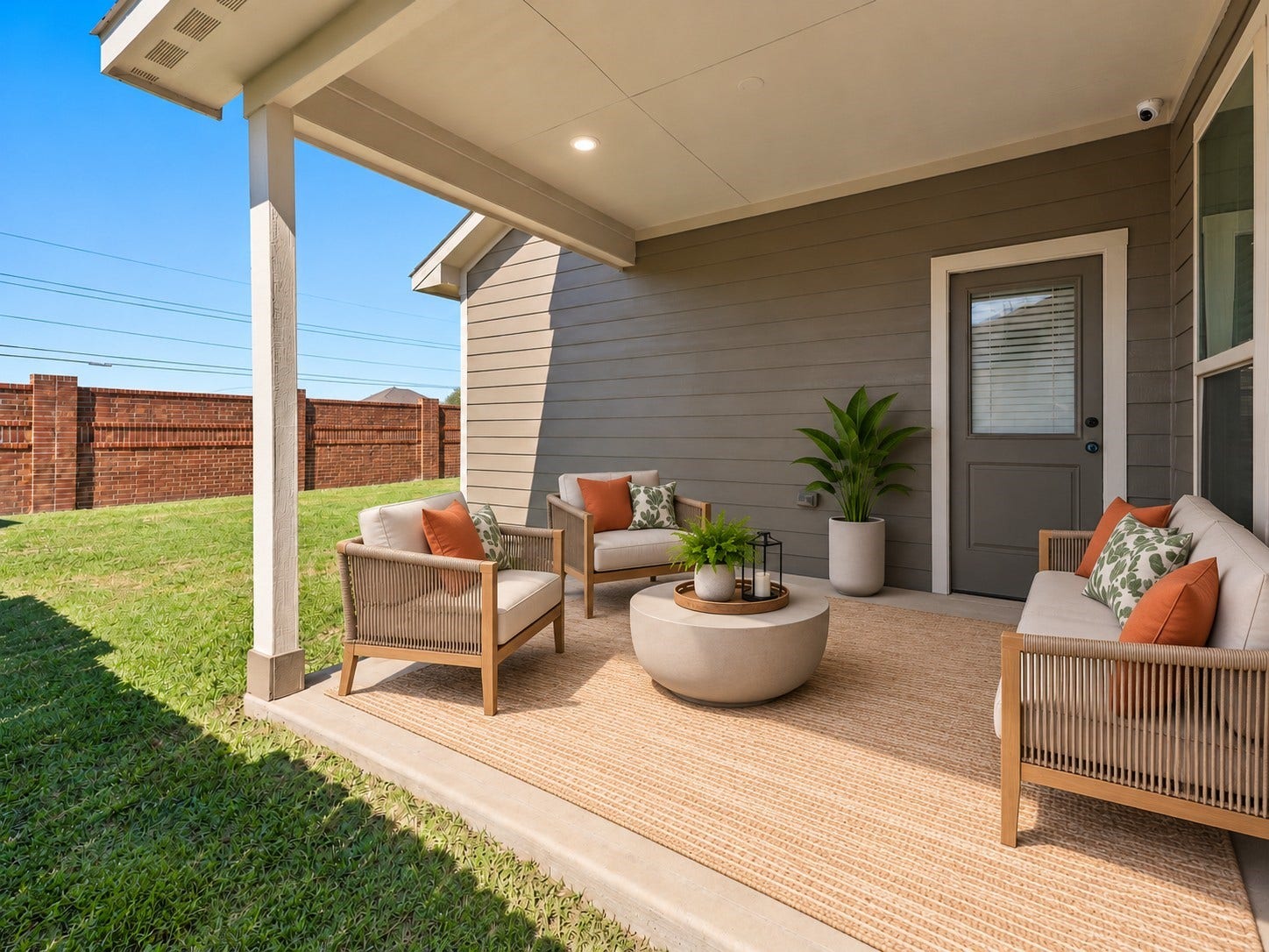 7814 Tindarey Maple Trace, Richmond, TX 77407 Covered rear patio provides a shaded outdoor space with direct access to the backyard.**Virtually staged
