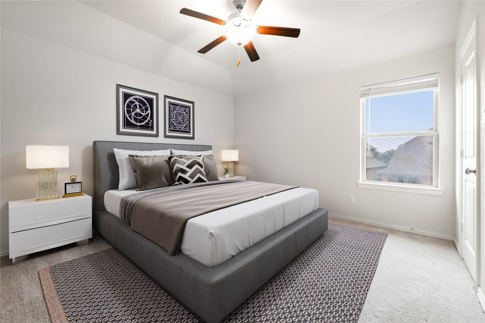 2418 Green Kale Drive, Richmond, TX 77406 This bright and spacious secondary bedroom features a ceiling fan, plush carpeting, and a large window that lets in plenty of natural light, a comfortable retreat for family or guests! *Virtually Staged