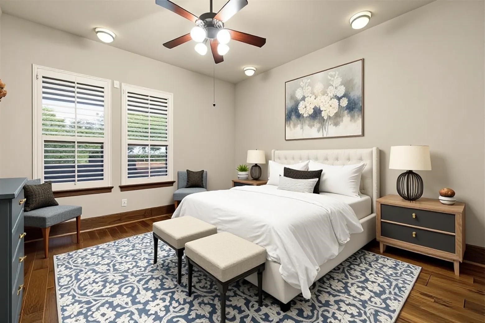 [Virtually staged] Private first-floor guest suite with easy access to a full bath.
