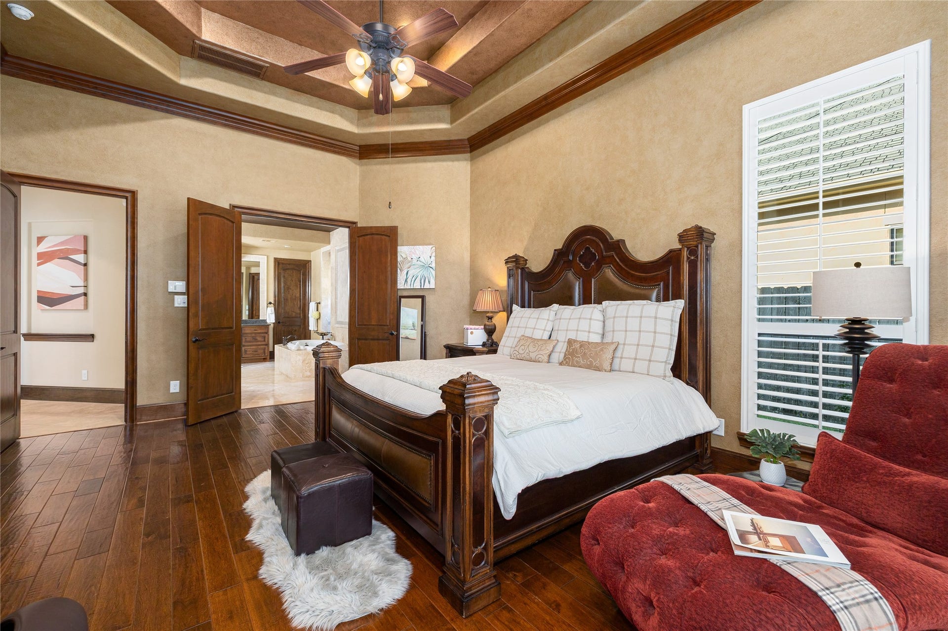27711 Charter Lake Lane, Katy, TX 77494 The luxurious primary suite offers a spa-like retreat with customized tray ceilings