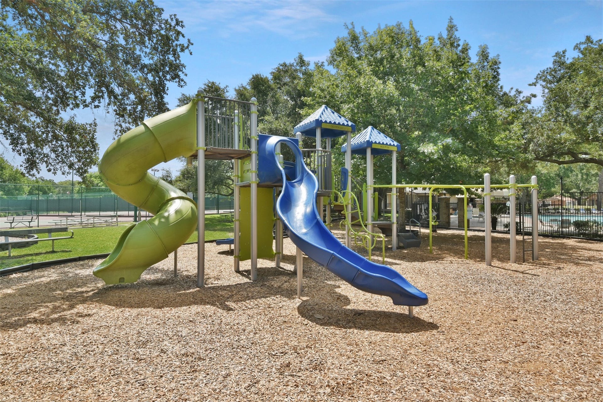 There are two play yards throughout the community greenbelt.... plenty for the kids to do!