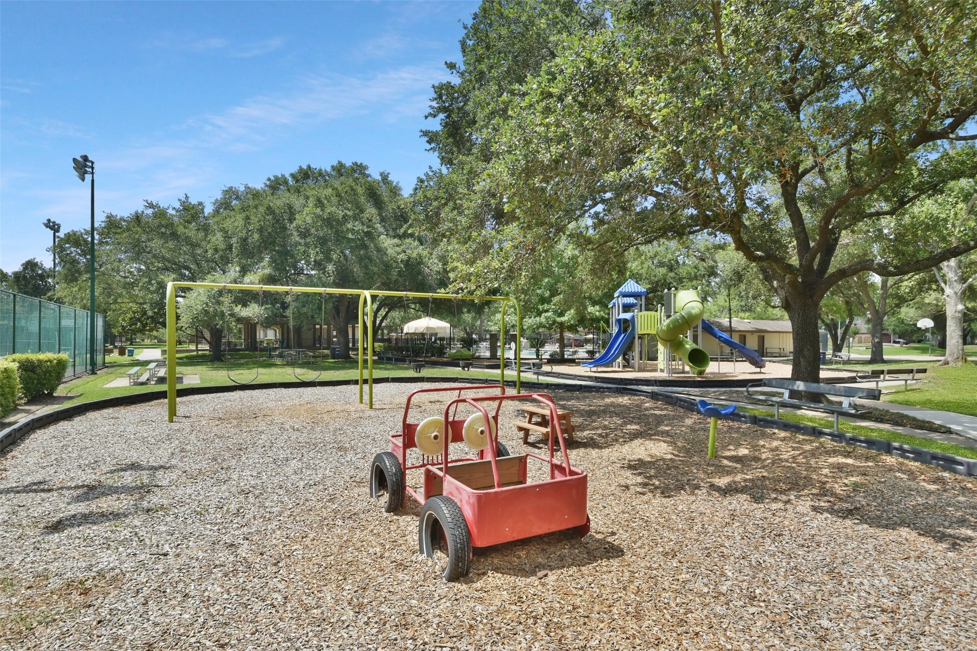 There's even a famous red truck in this play yard!