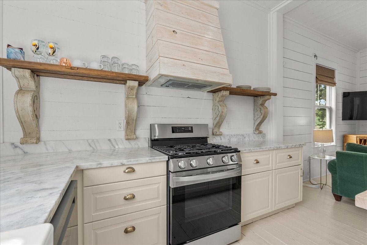 4201 Avenue R, Galveston, TX 77550 Efficient kitchen with stainless range and plenty of storage.