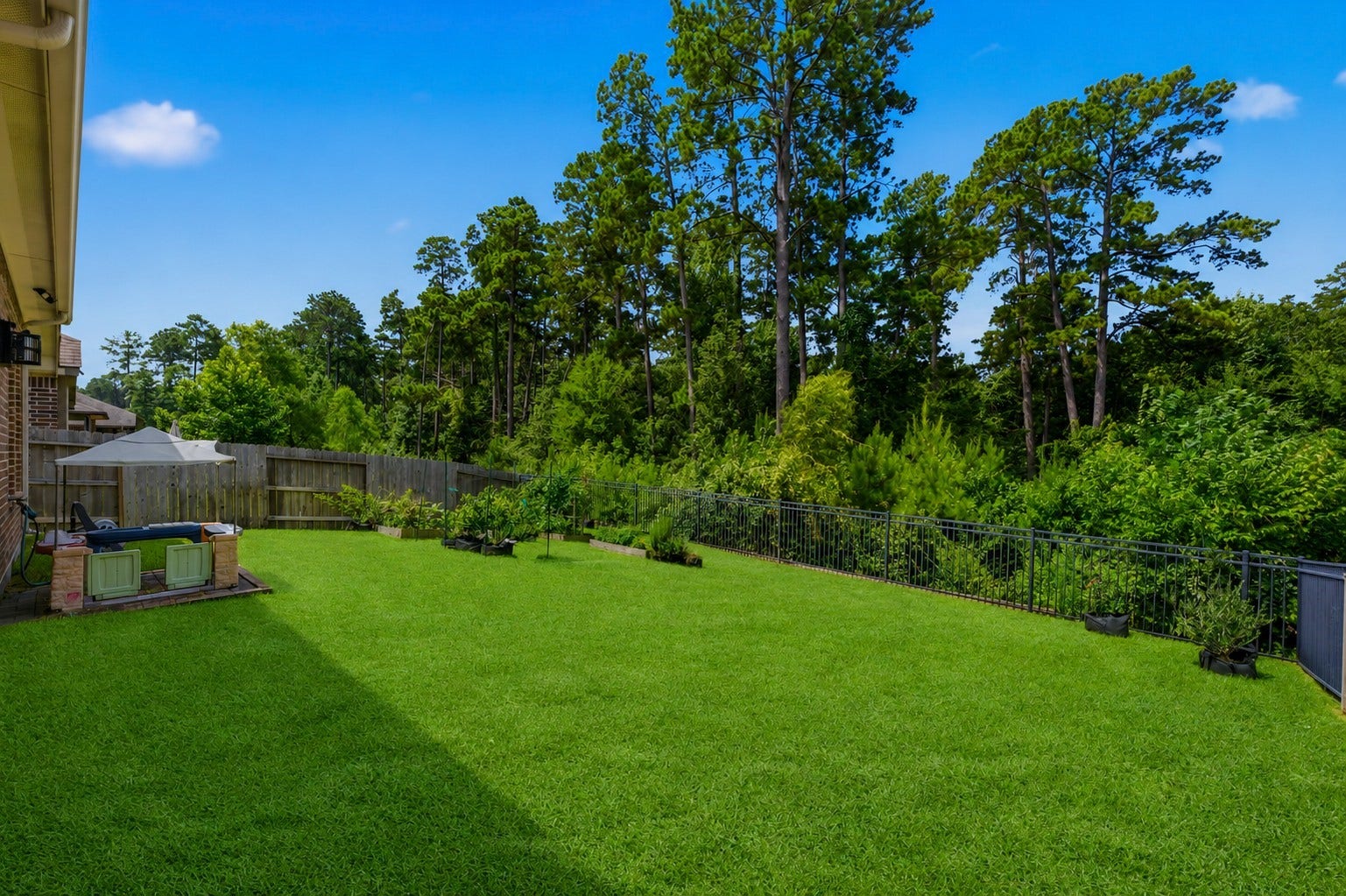 2143 Moss Creek Lane, Conroe, TX 77304 Backing to a peaceful nature reserve, the backyard offers serene wooded views, exceptional privacy, and no rear neighbors. Aluminum fencing along the back yard maximizes the natural view!