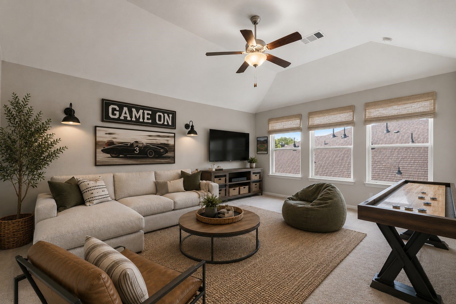 2143 Moss Creek Lane, Conroe, TX 77304 Upstairs features a spacious 16' x 14' flex room with a convenient half bath, offering endless possibilities as a game room, home office, bunk room, homeschool space, media room, or hobby area. *VIRTUALLY STAGED*