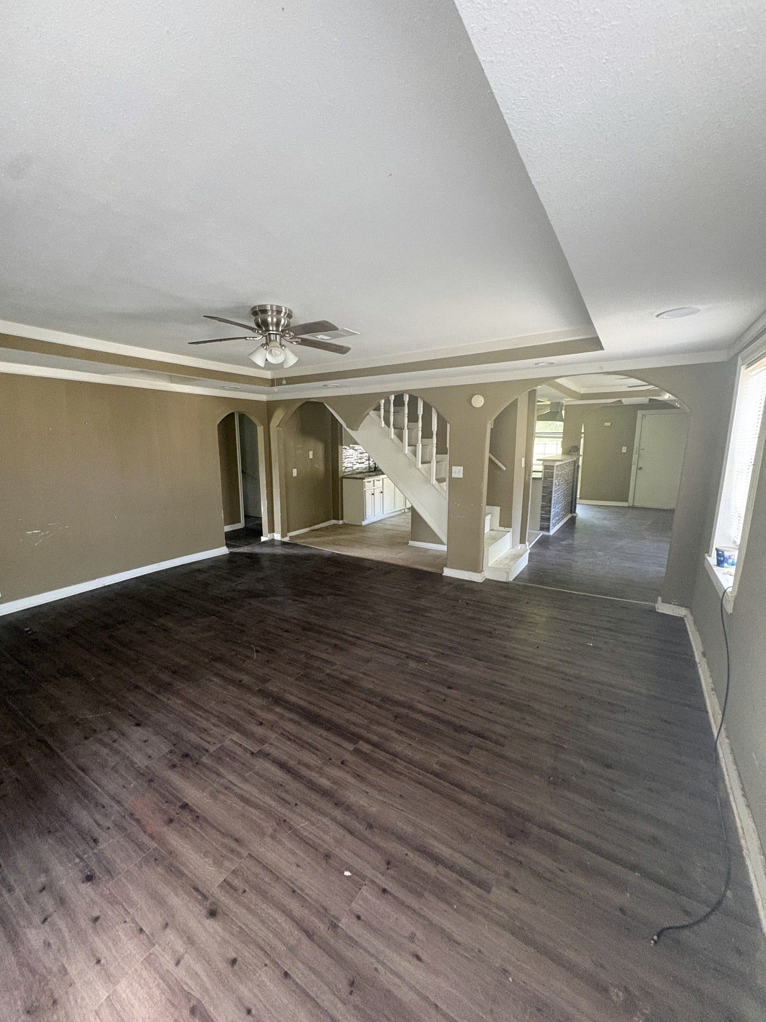 113 N Pecan Drive, Texas City, TX 77591 This reverse view shows the living area and the interior staircase.