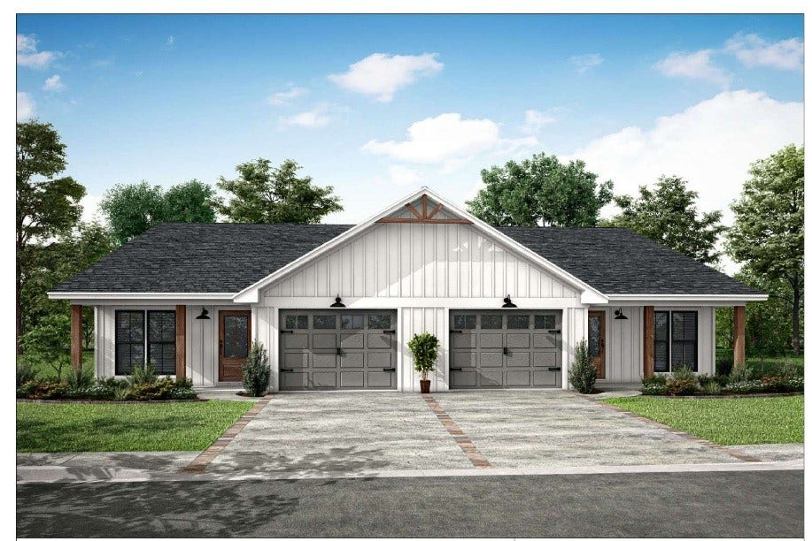 1060 Mann Road, Conroe, TX 77303 Front elevation rendering - duplex is currently under construction