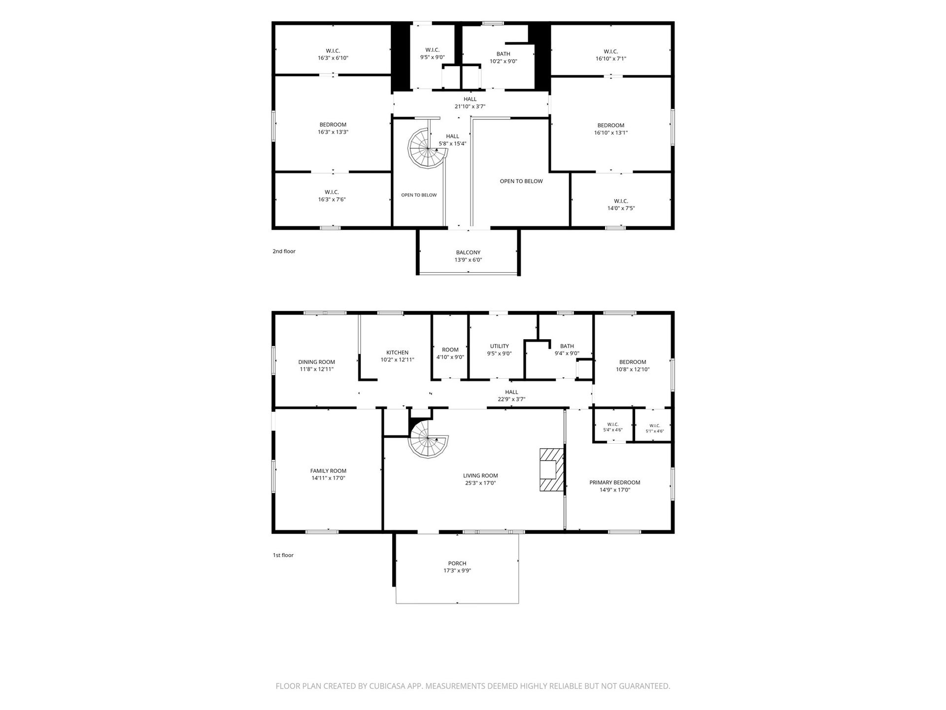 Main Home - Spacious two-story floor plan with four bedrooms, a large living room, and family room. The second floor features generous walk-in closets and a balcony.