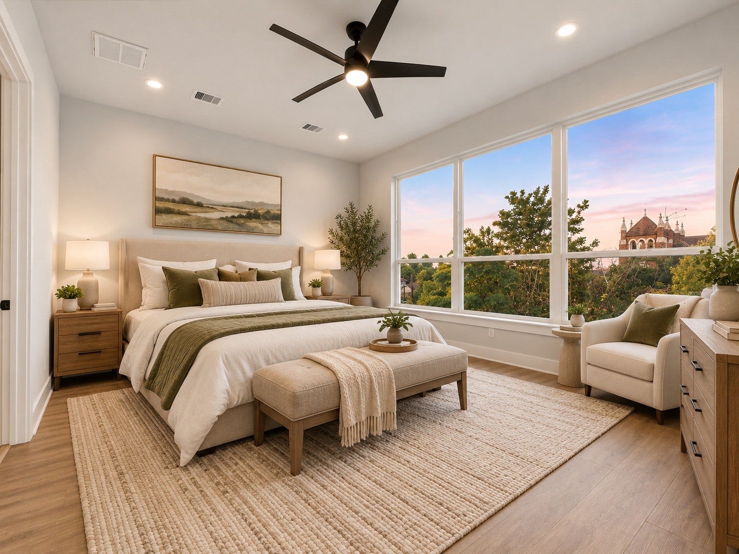 120 Estelle Street, Houston, TX 77003 The primary bedroom offers a comfortable private retreat, complemented by contemporary finishes and the bright, airy feel that carries throughout this new construction home. Virtually staged to showcase the spacious layout.