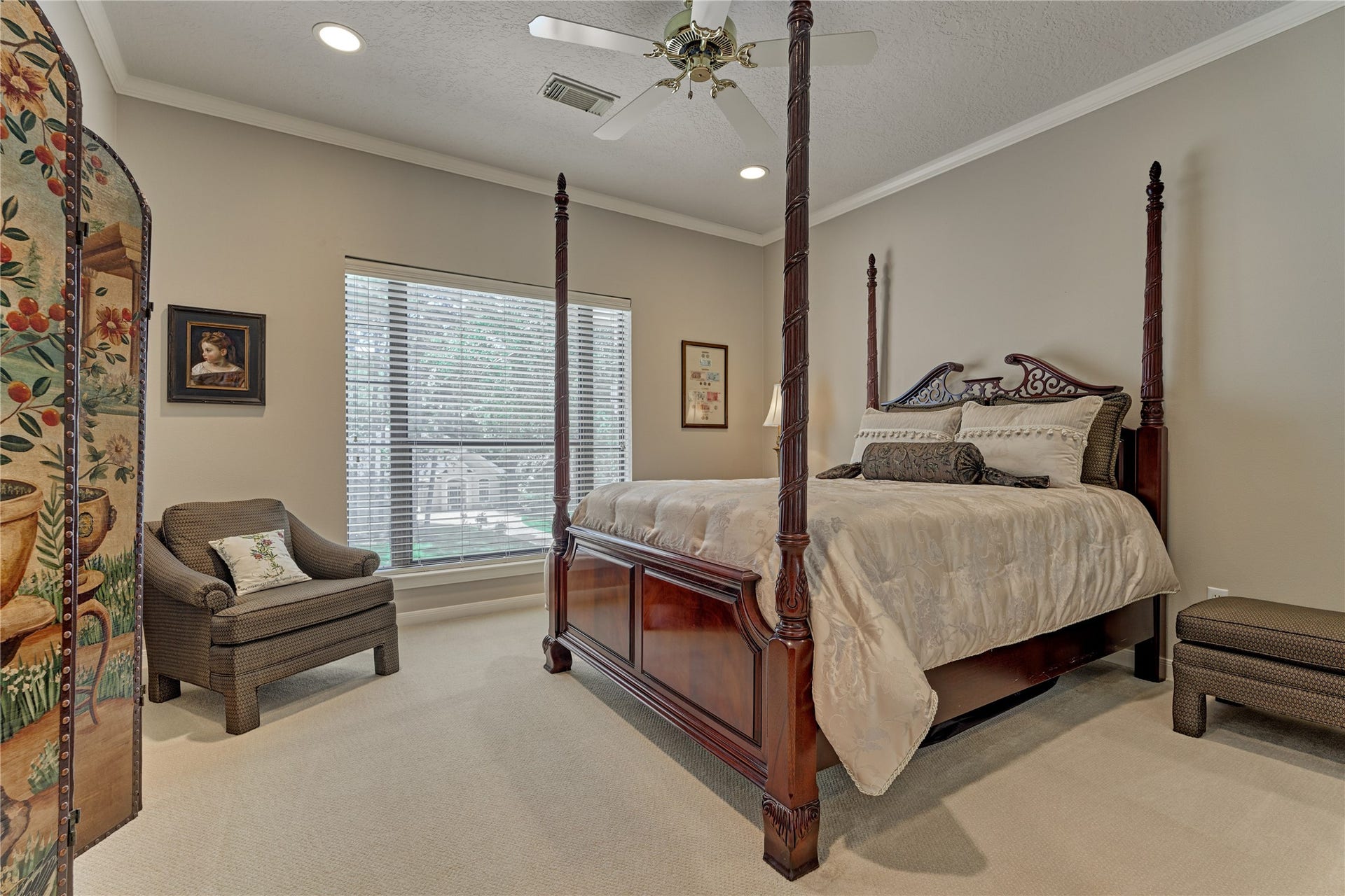 3073 Bentwater Drive, Montgomery, TX 77356 Bedroom #4 with walk-in closet and front yard views.