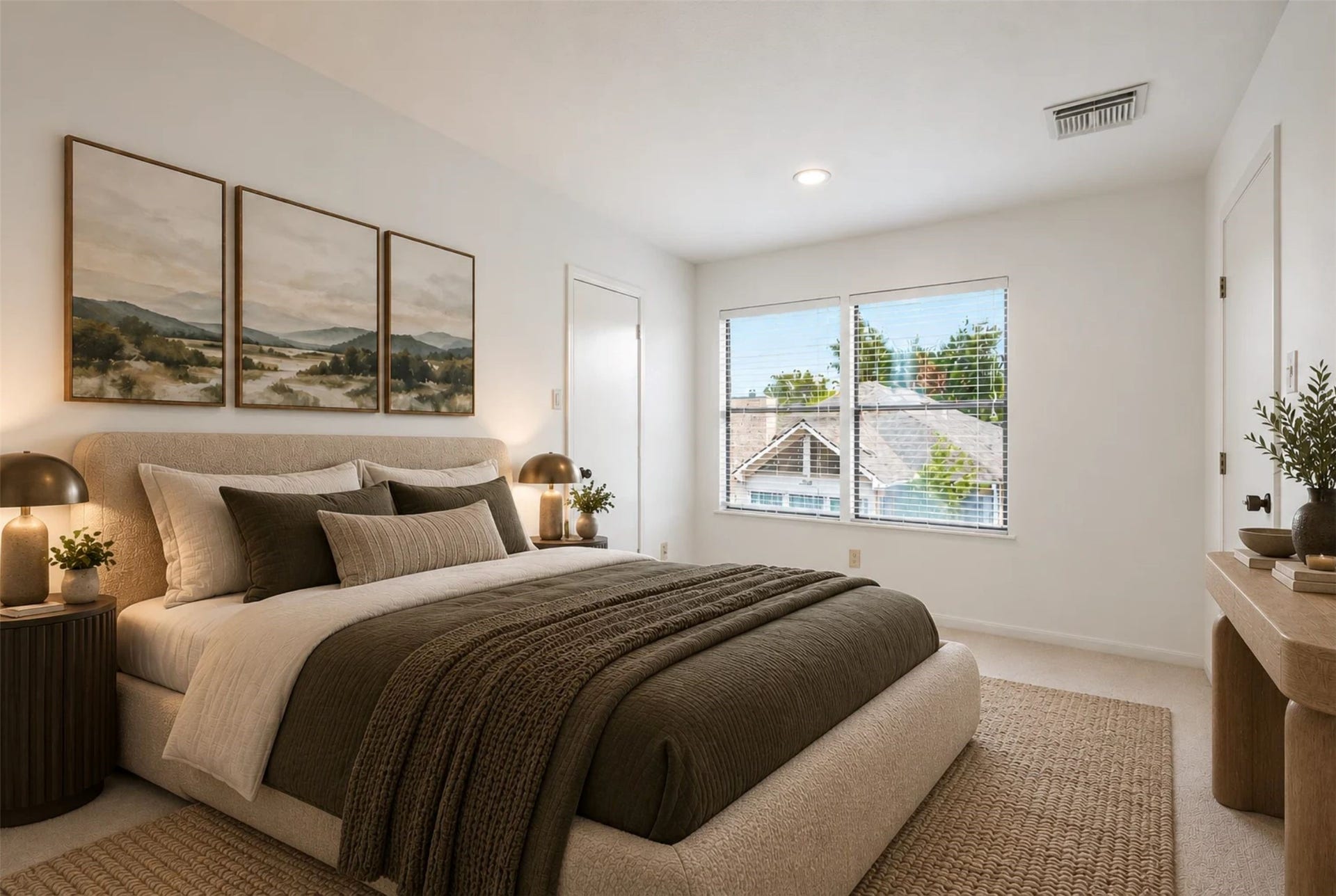 12219 Ravenmoor Drive, Houston, TX 77077 Experience serene comfort in this nice bedroom, featuring abundant natural light through large windows. (Virtual Staging)