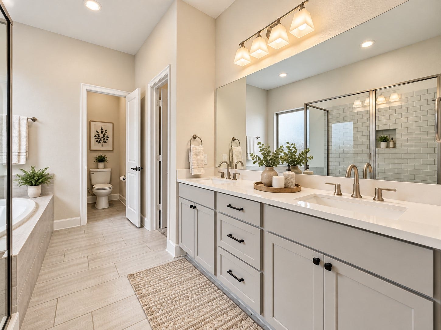 146 Dove Springs Court, Conroe, TX 77304 The primary bath offers a comfortable place to start and end your day with double sinks, a large shower, soaking tub, and walk-in closet.