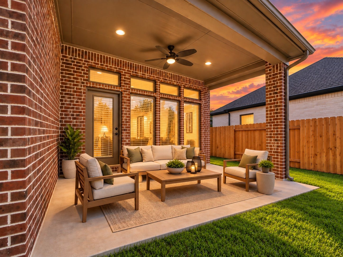 146 Dove Springs Court, Conroe, TX 77304 Virtually Staged - The covered back patio is a natural spot to slow down, enjoy your morning coffee, or unwind in the evening with the ceiling fan keeping the space comfortable.