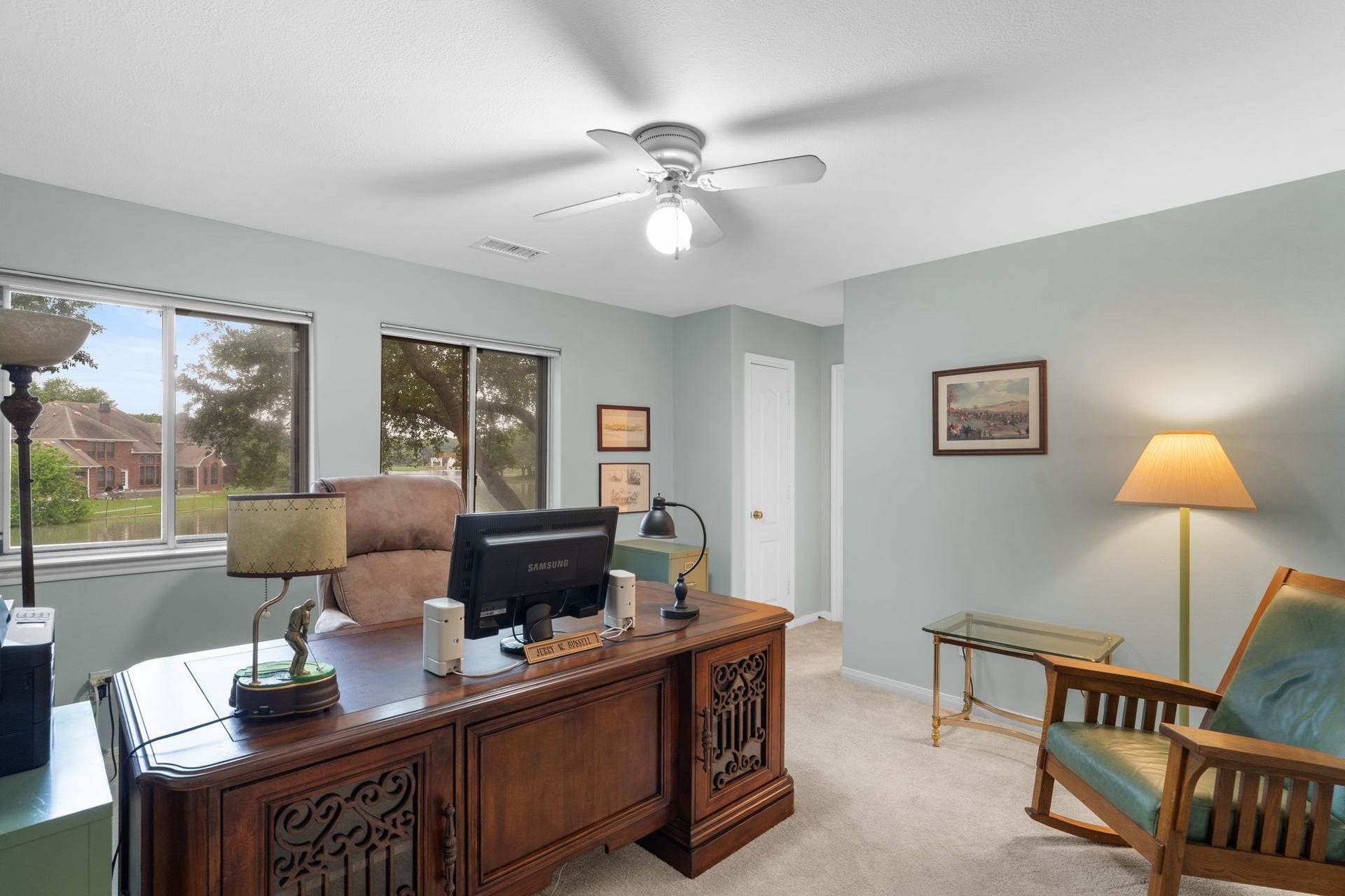 39 Rippling Creek Drive, Sugar Land, TX 77479 This bedroom is currently used as a home office and offers amazing water views.
