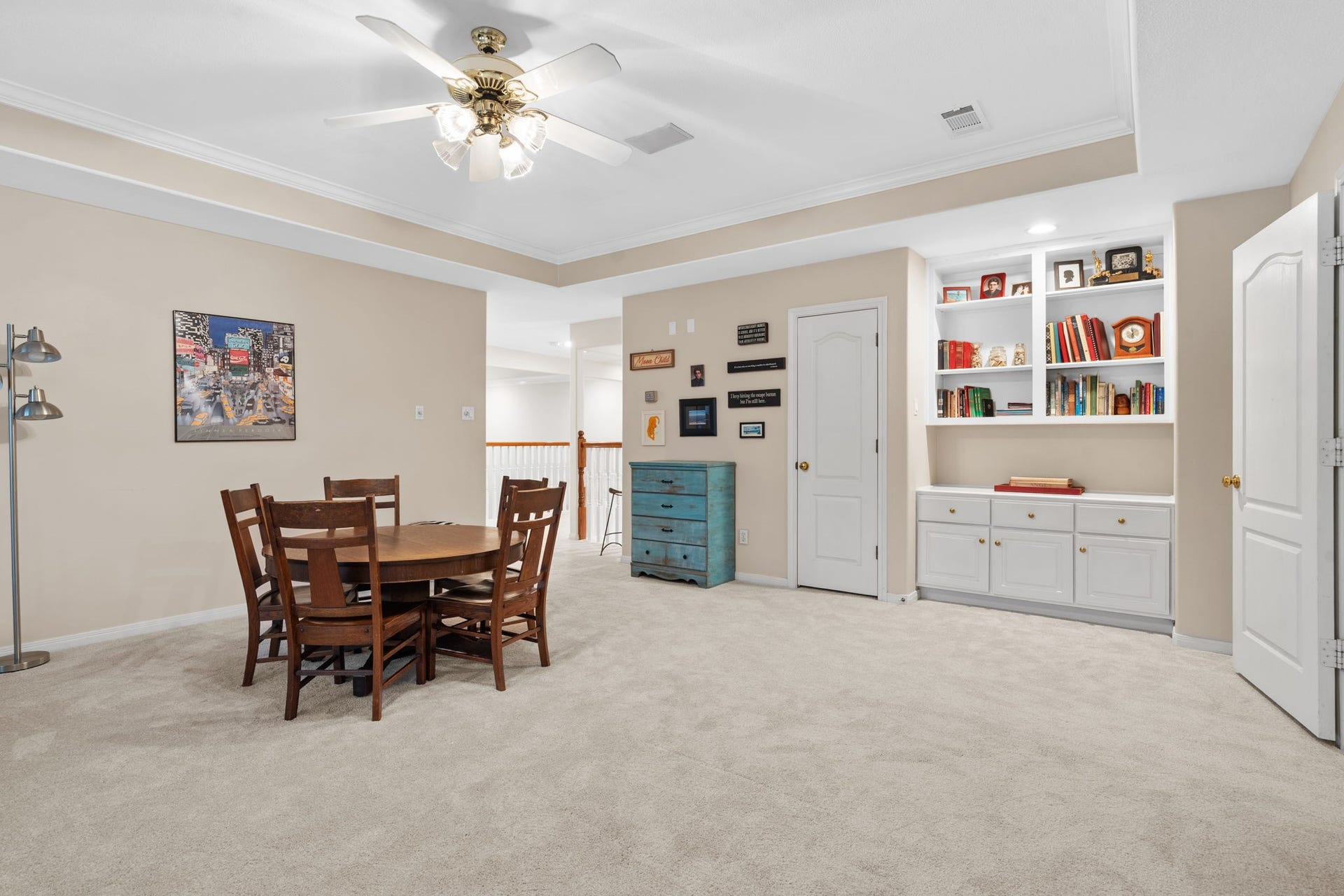 39 Rippling Creek Drive, Sugar Land, TX 77479 Built-in cabinets and a closet provide great storage in the game room.