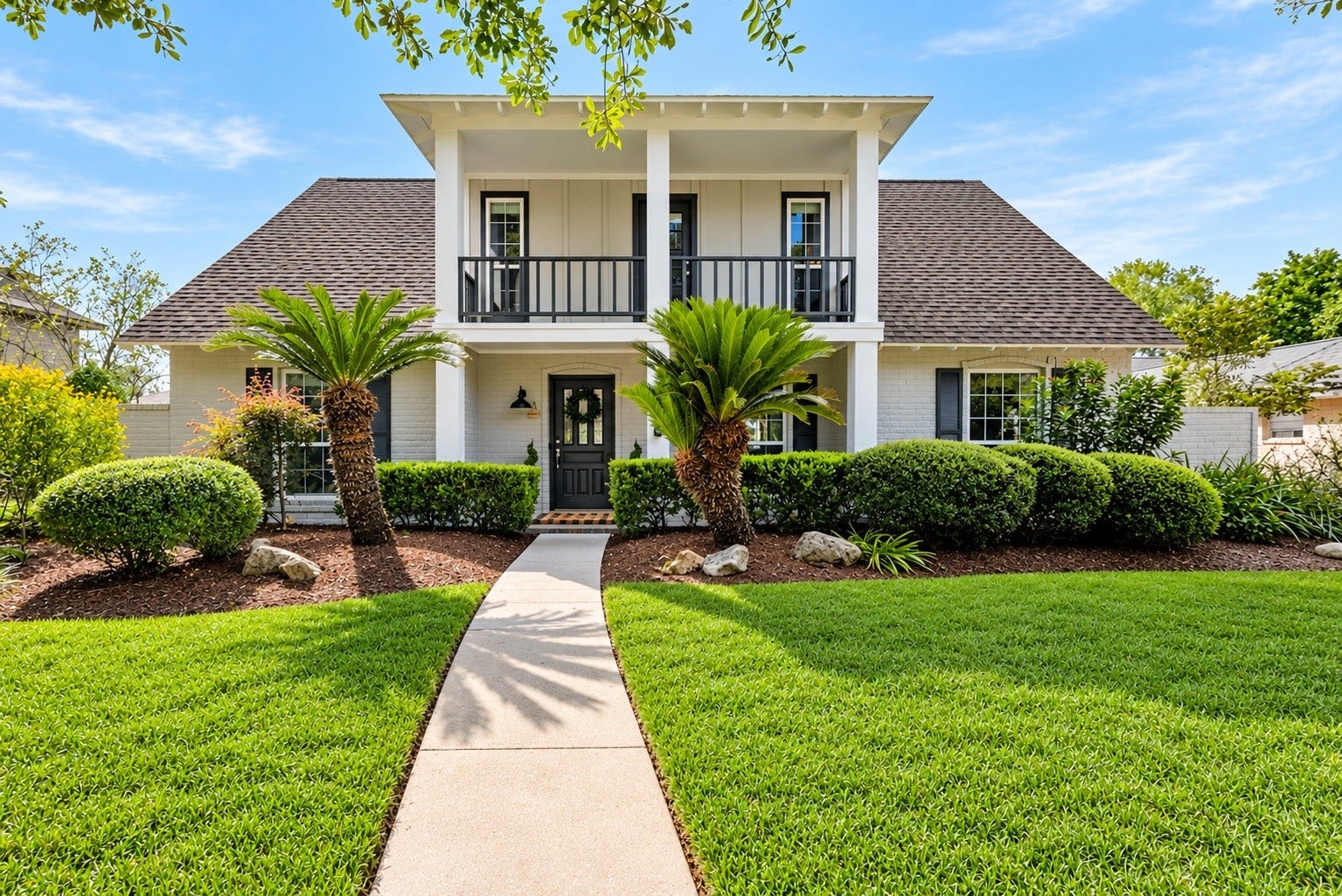 3507 Rolling Green Lane, Missouri City, TX 77459 Beautifully refreshed two-story exterior showcasing new Hardie plank siding, recent exterior paint, mature trees, and meticulously maintained landscaping.