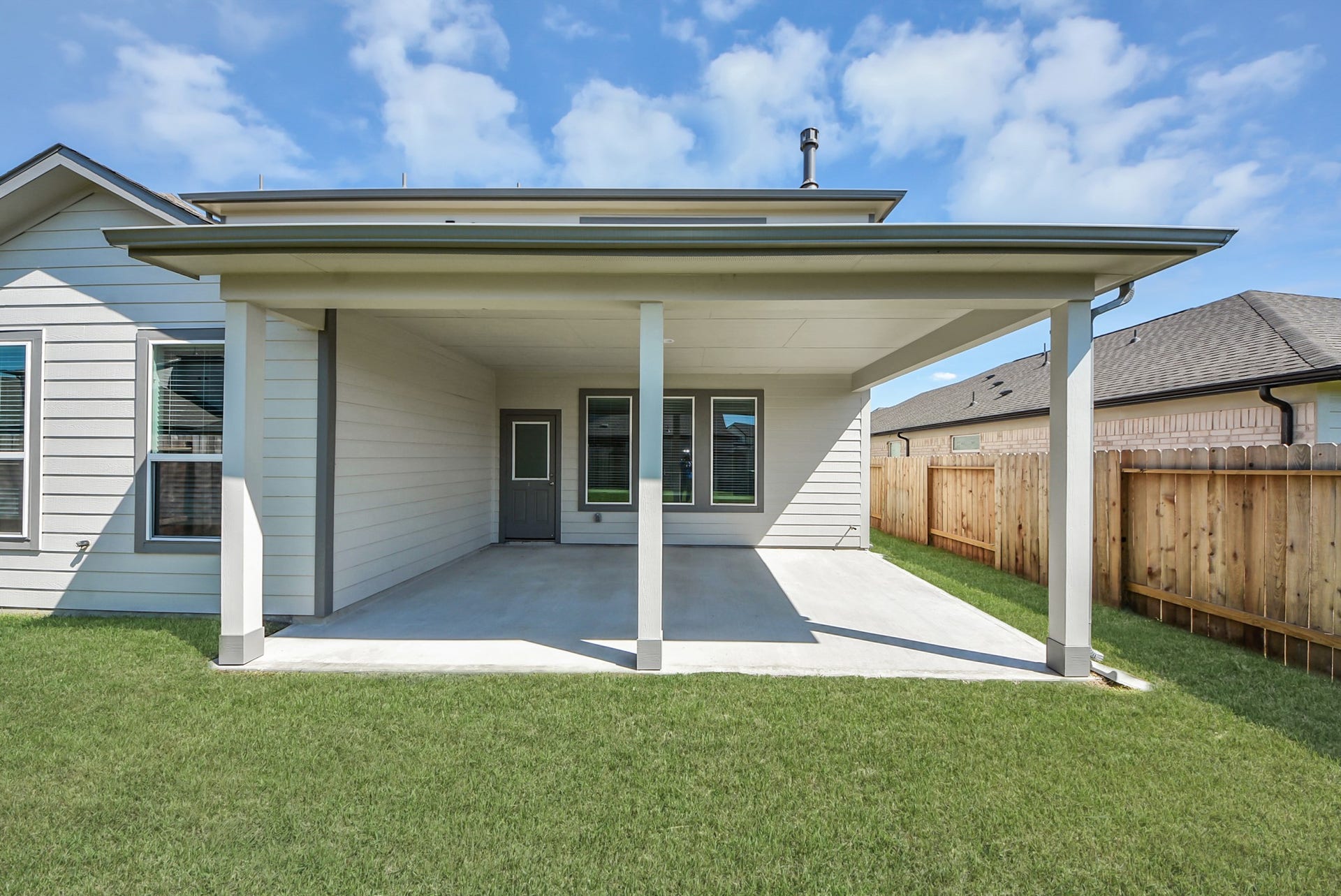 Discover the expansive backyard and its inviting covered patio  a perfect haven for both playtime for the kids and relaxation for adults. This outdoor space is an ideal canvas for your outdoor living dreams, complete with room for patio furniture, a BBQ pit, and endless possibilities for creating your own personalized oasis. Note: sample product photo. Actual exterior and interior selections may vary by homesite.