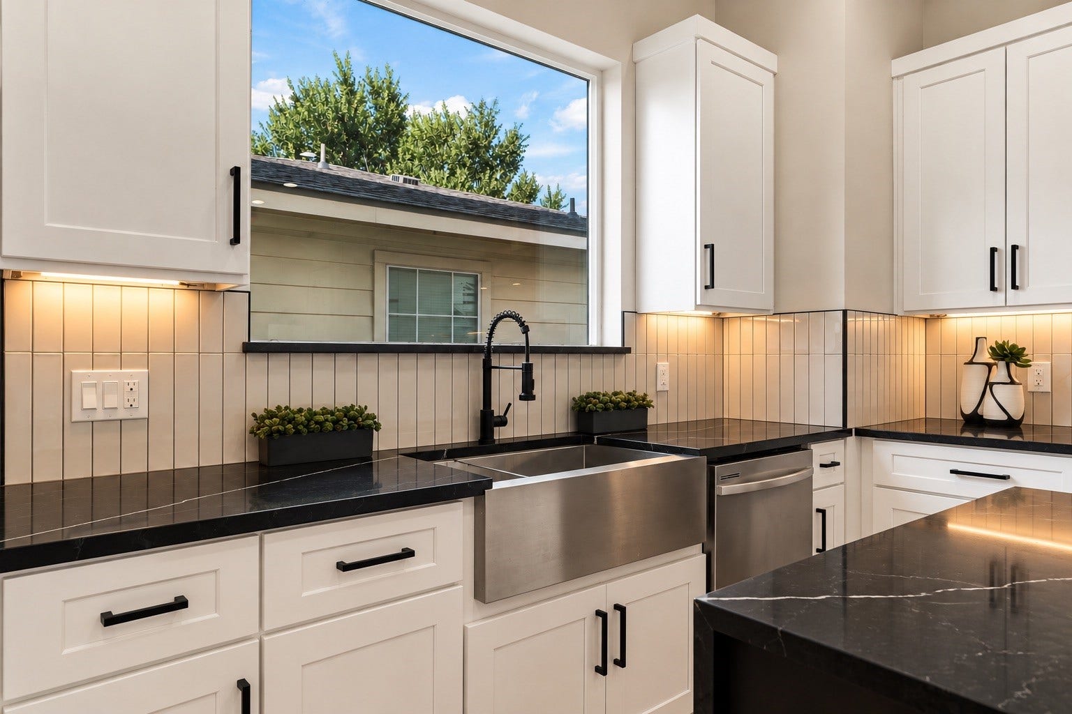 4717 Branch Street, Houston, TX 77021 High-end cleanup setup deep stainless apron sink paired with commercial-style faucet makes kitchen prep fun.