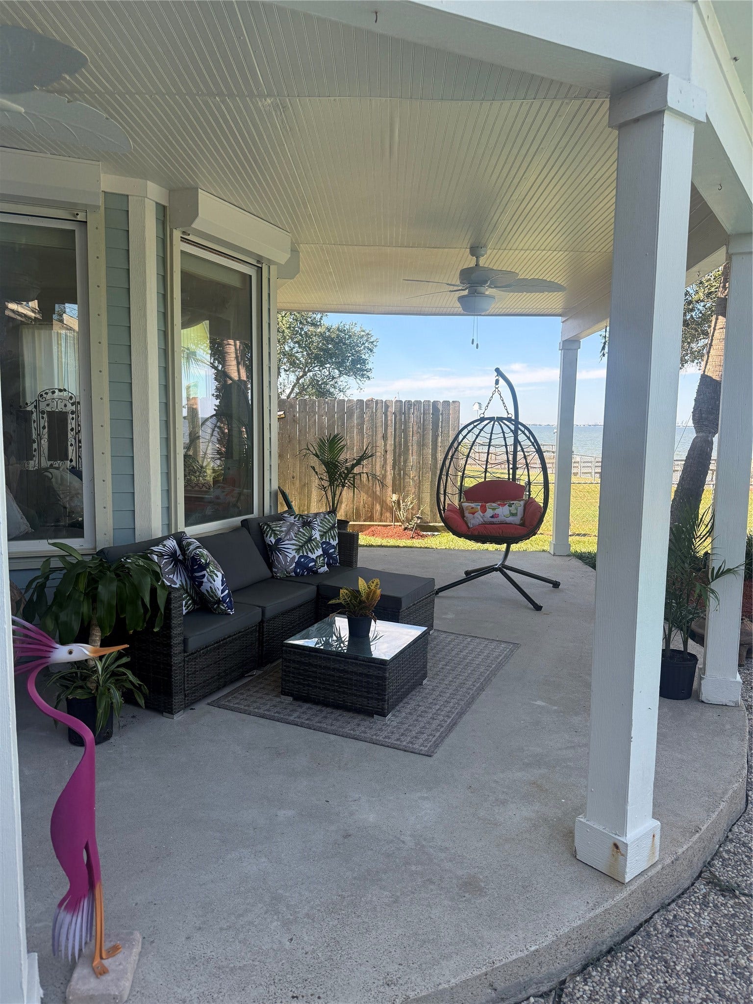 4715 W Bayshore Drive, Bacliff, TX 77518 Outside covered patio to relax and enjoy.