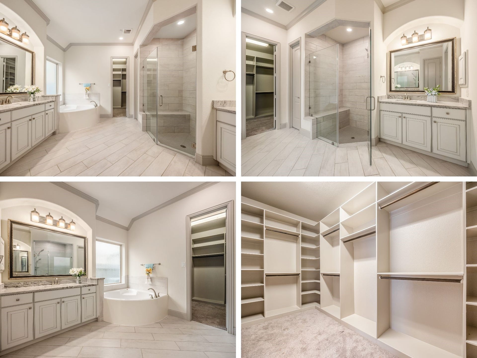 13506 COLUMBIA KEY Drive, Tomball, TX 77377 Unwind in the primary bath with a soaking tub and spacious shower behind a frameless glass door, then enjoy the walk-in closet with custom shelving.