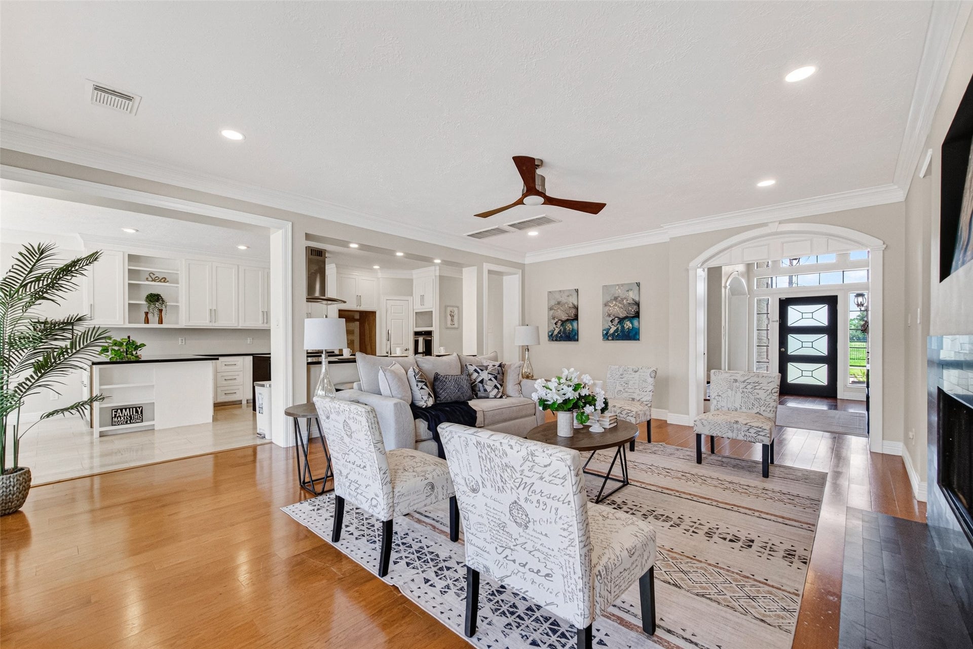 Bright and spacious open-concept living area.