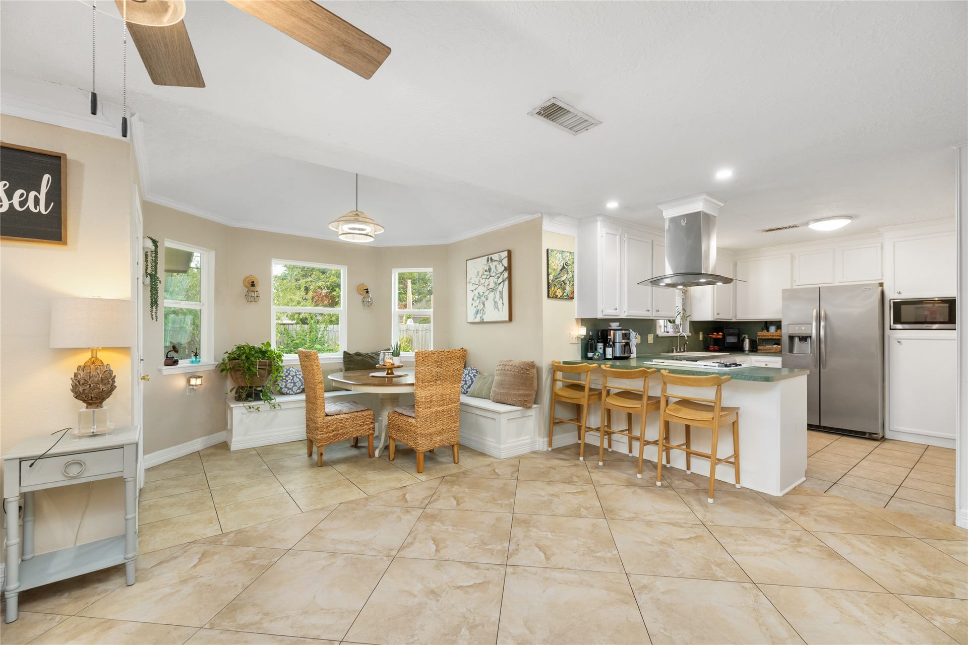 2603 Grape Lane, Pasadena, TX 77502 View from desk nook to open concept breakfast nook and kitchen.